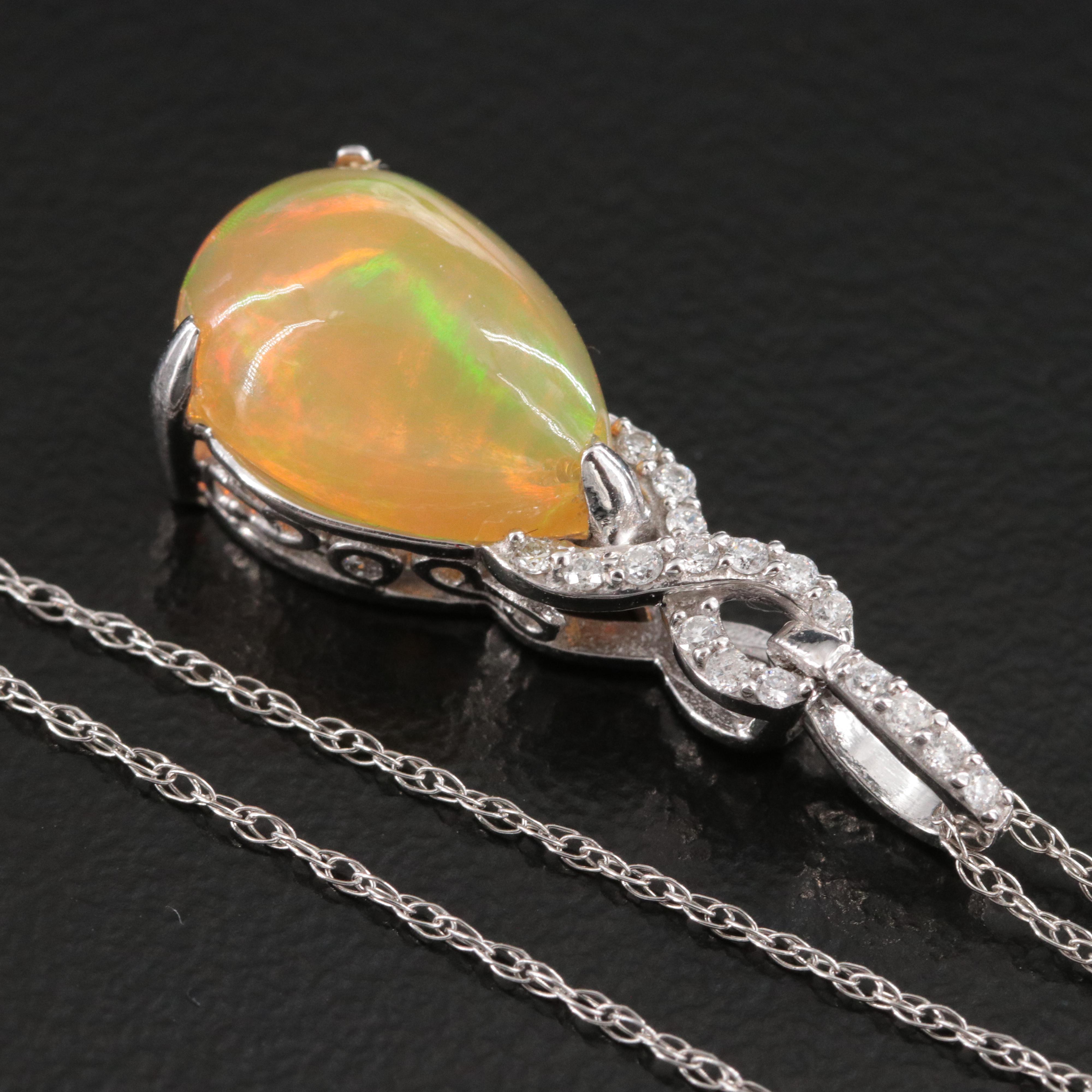 14K Opal and Diamond Pendant Necklace
