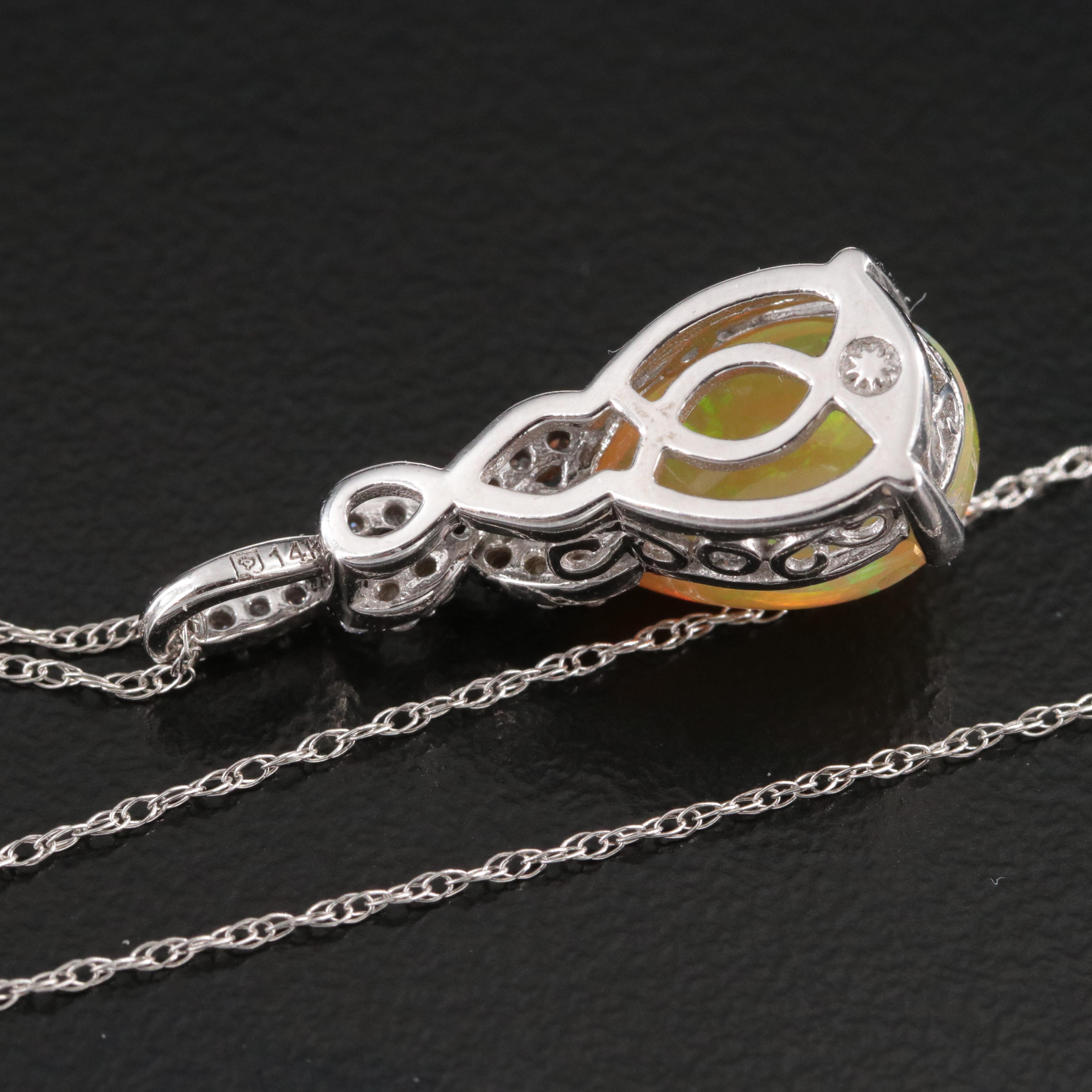 14K Opal and Diamond Pendant Necklace