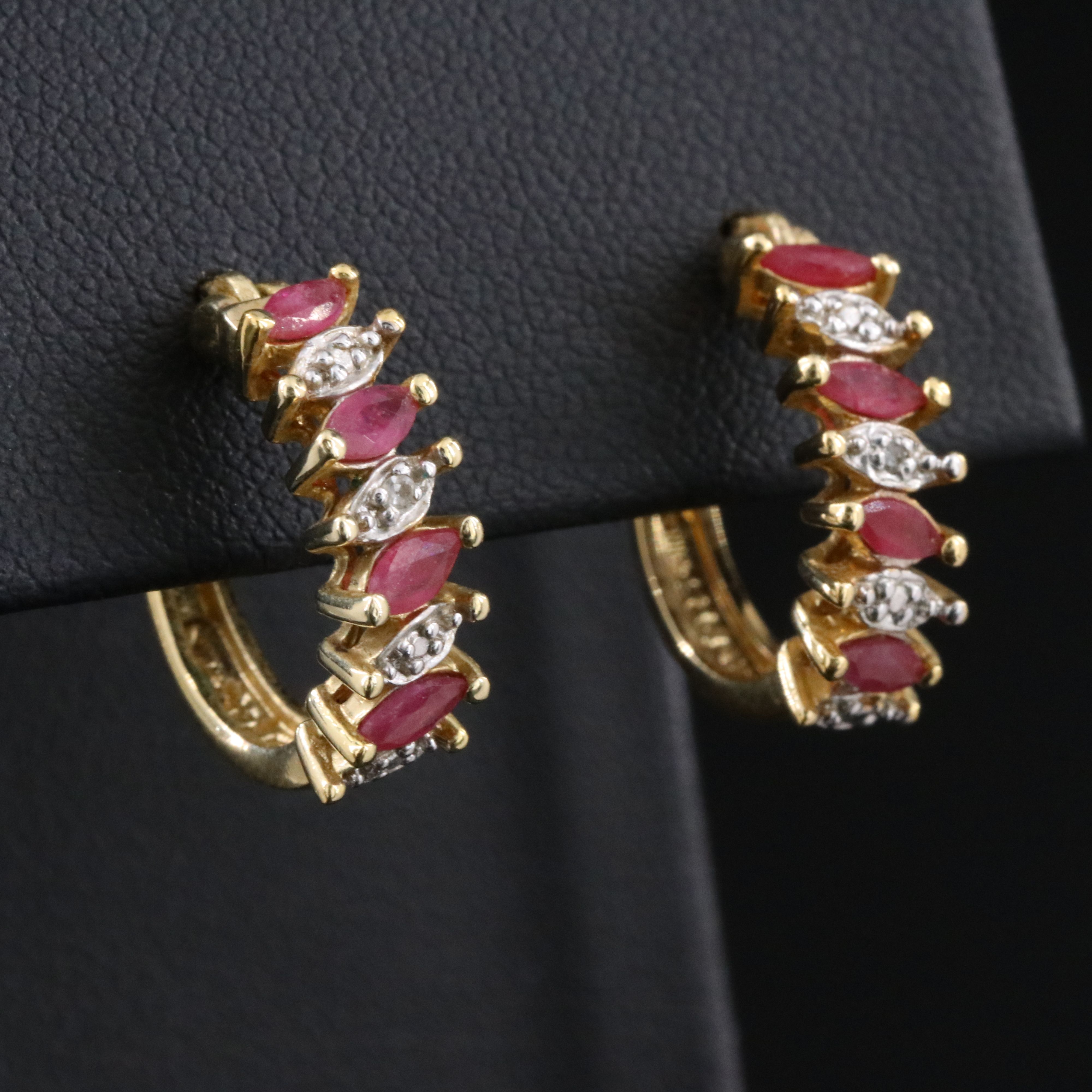 Sterling Ruby and Diamond Hoop Earrings