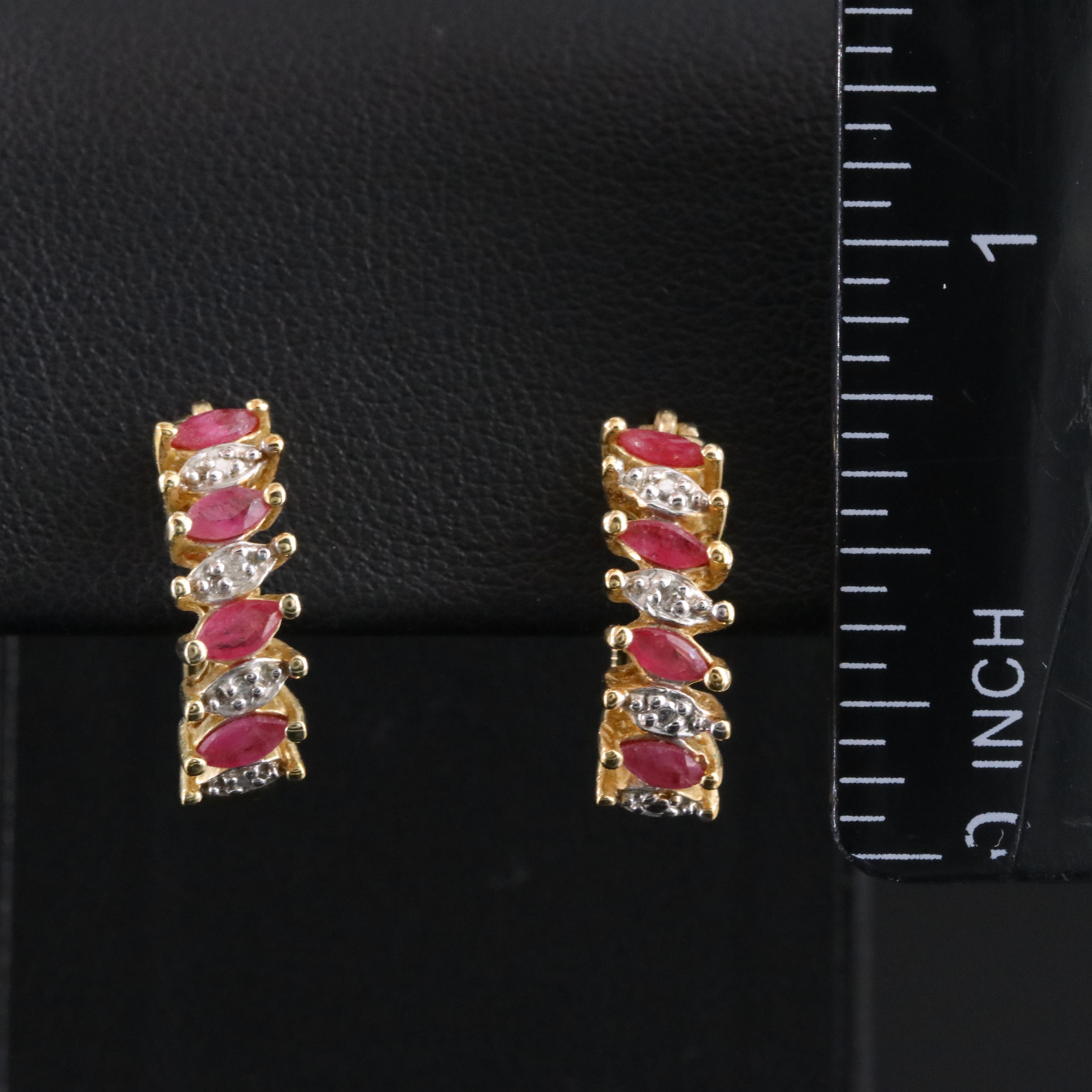Sterling Ruby and Diamond Hoop Earrings