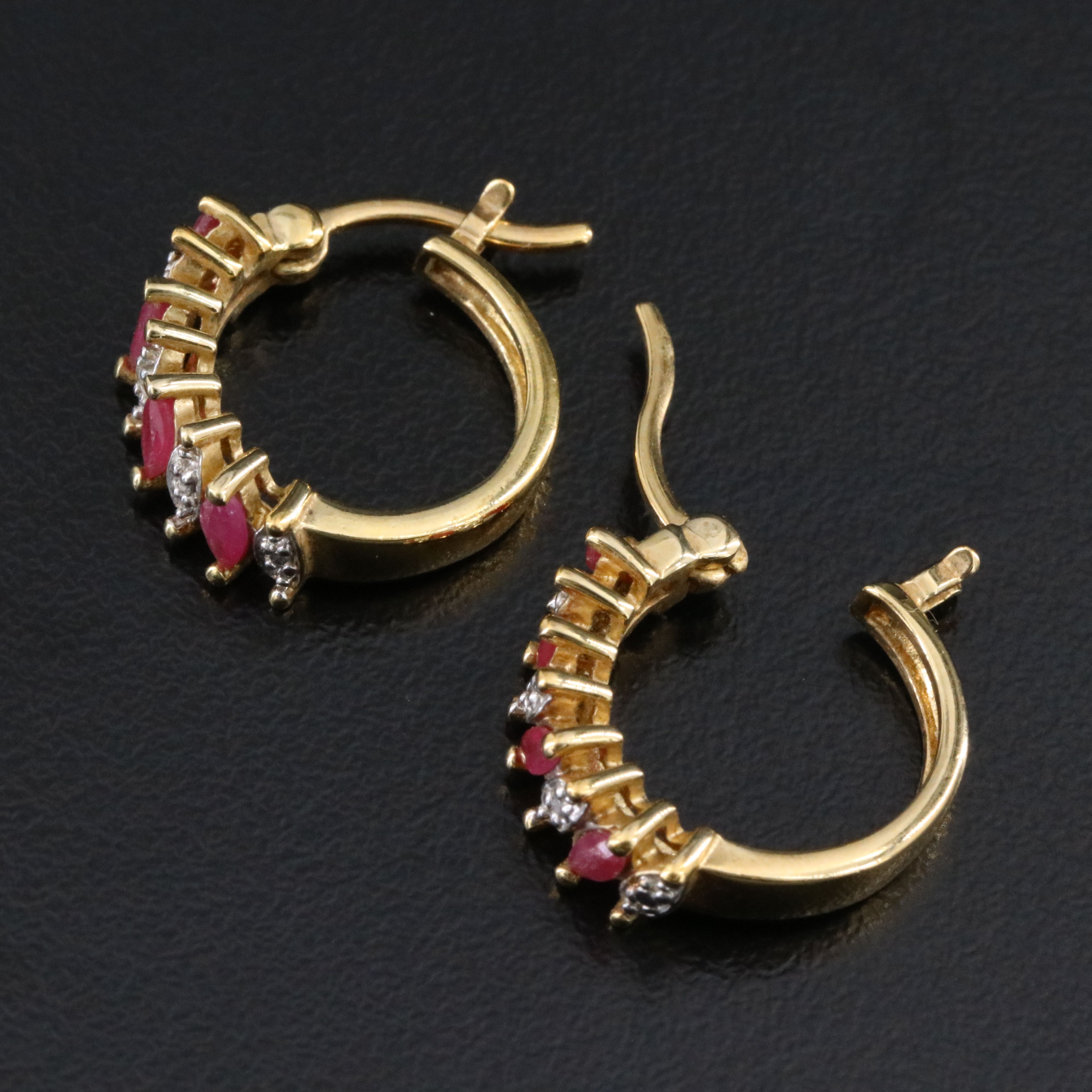 Sterling Ruby and Diamond Hoop Earrings