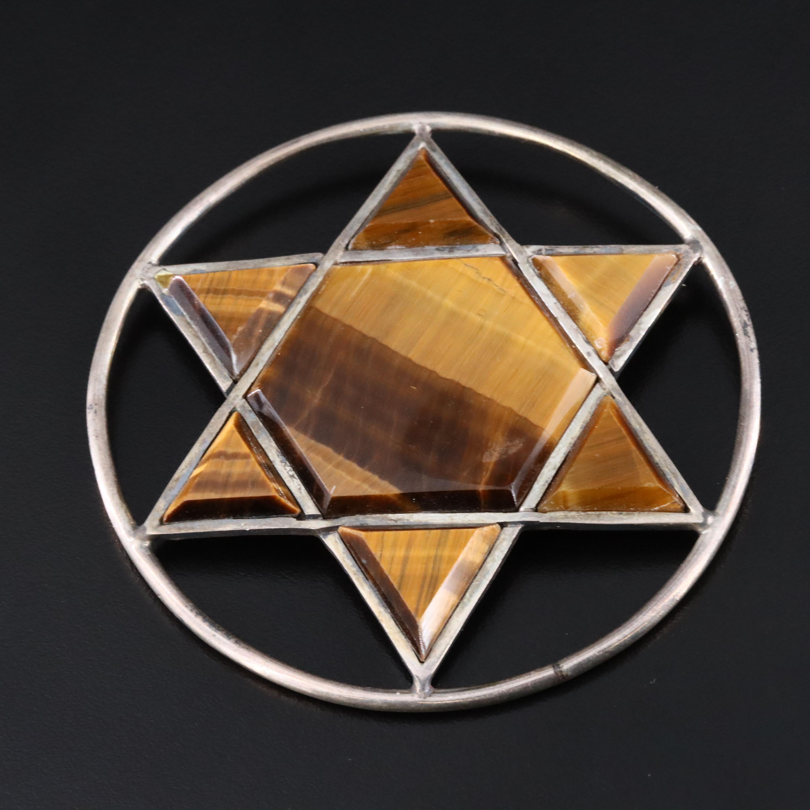 Sterling Tiger's Eye Star Converter Brooch