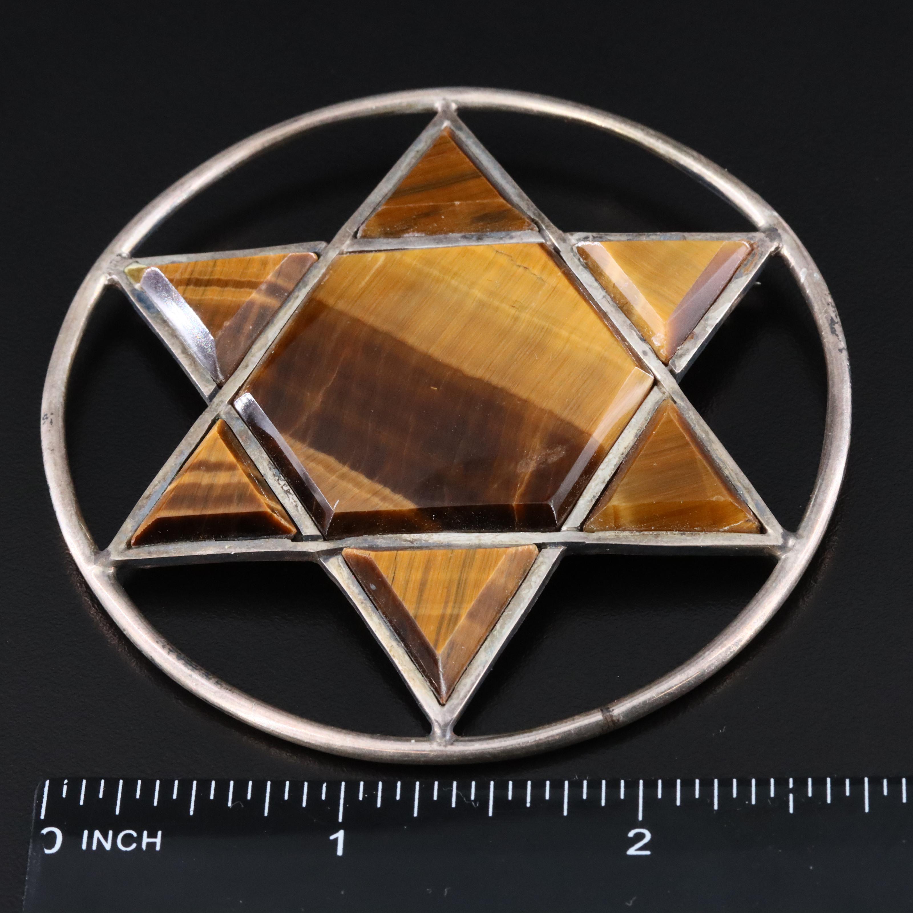 Sterling Tiger's Eye Star Converter Brooch