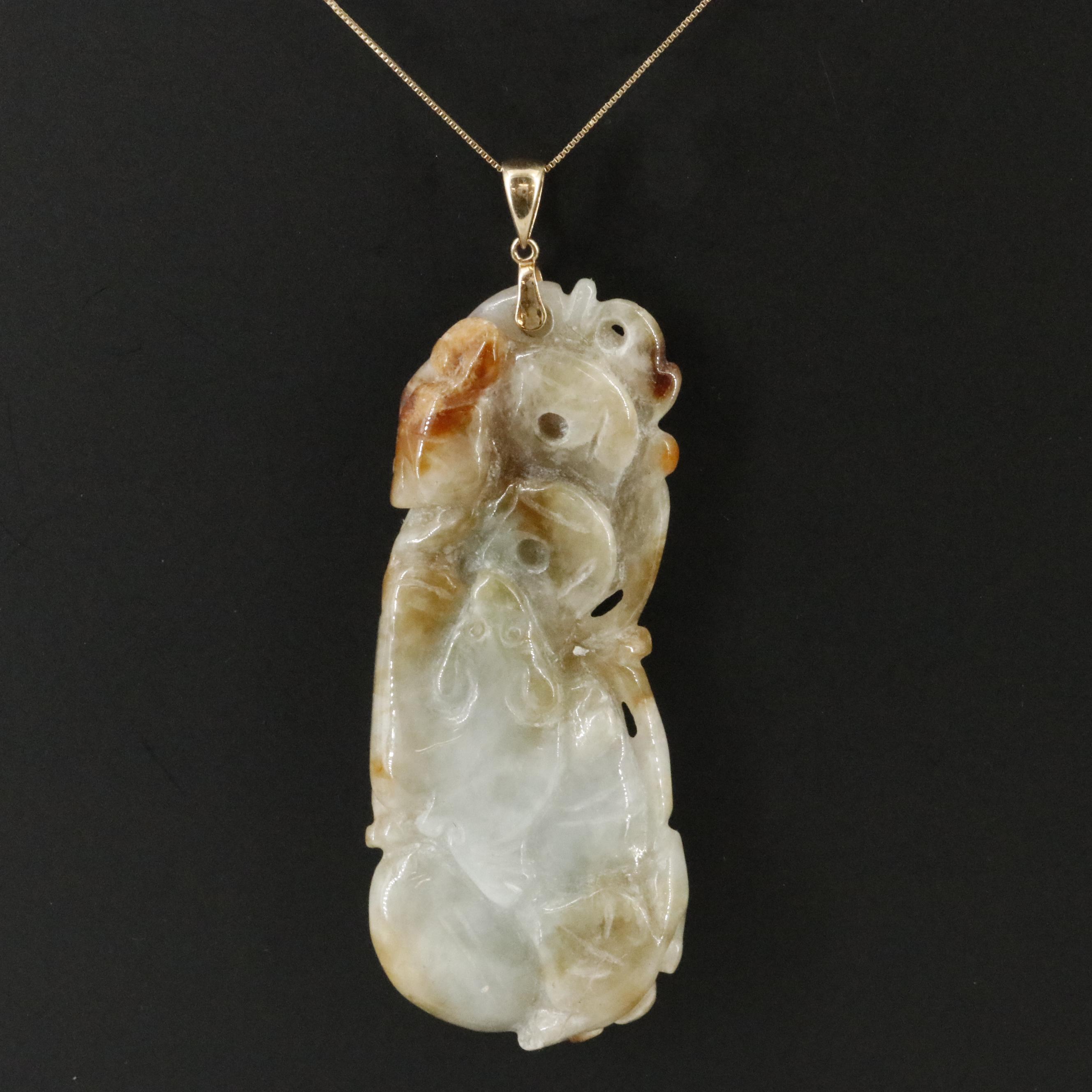 14K Carved Jadeite Pendant Necklace