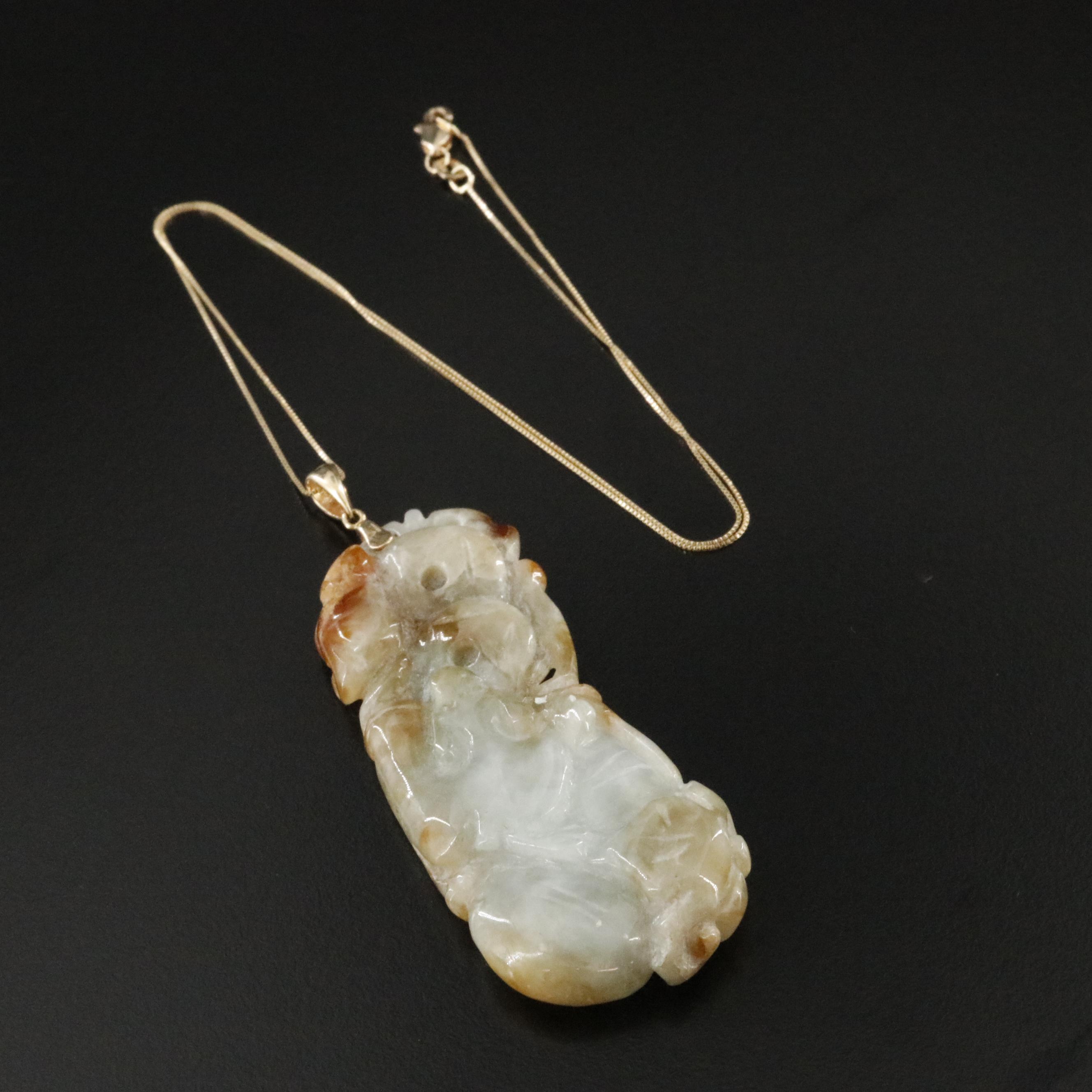 14K Carved Jadeite Pendant Necklace