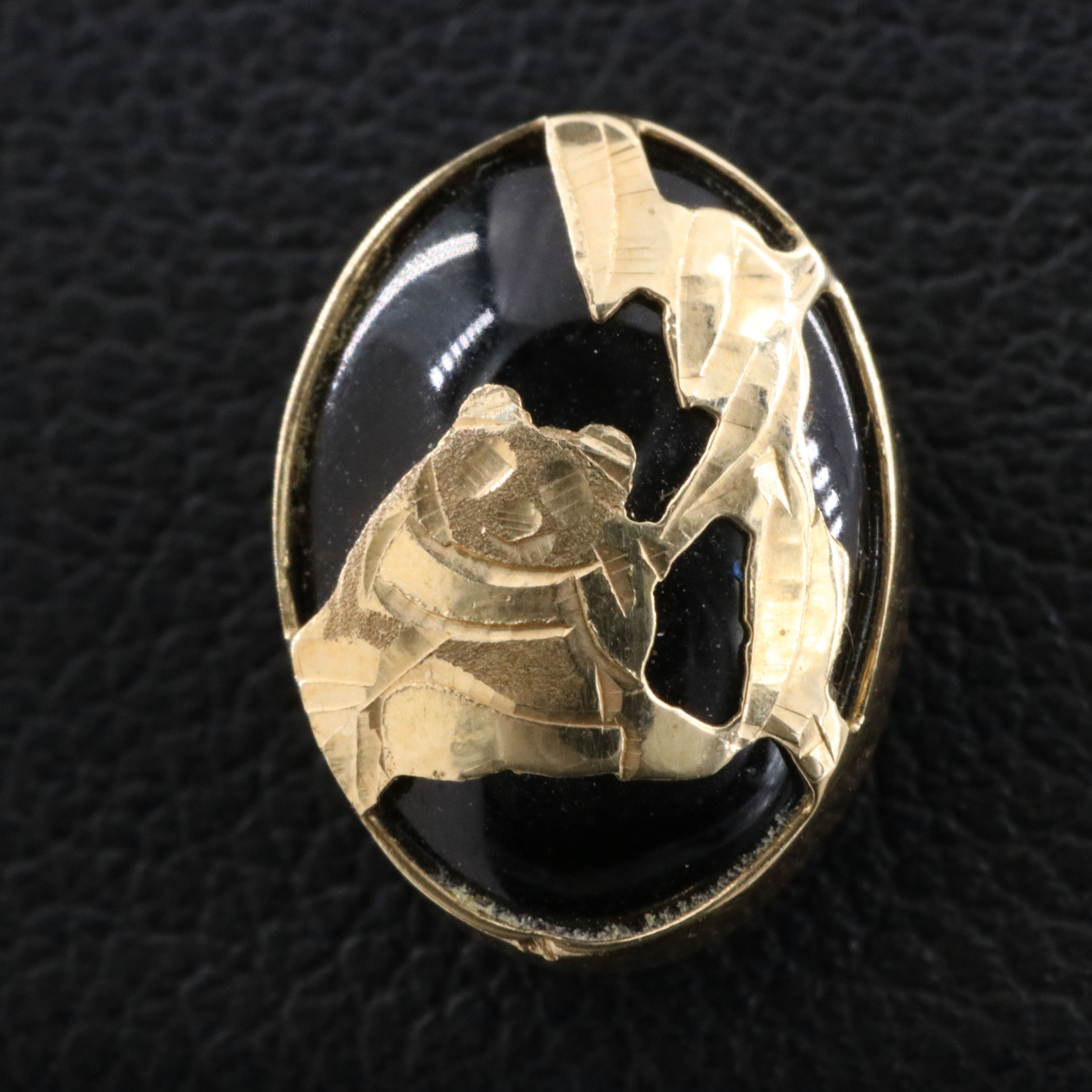 14K Black Onyx Panda Bamboo Motif Stud Earrings