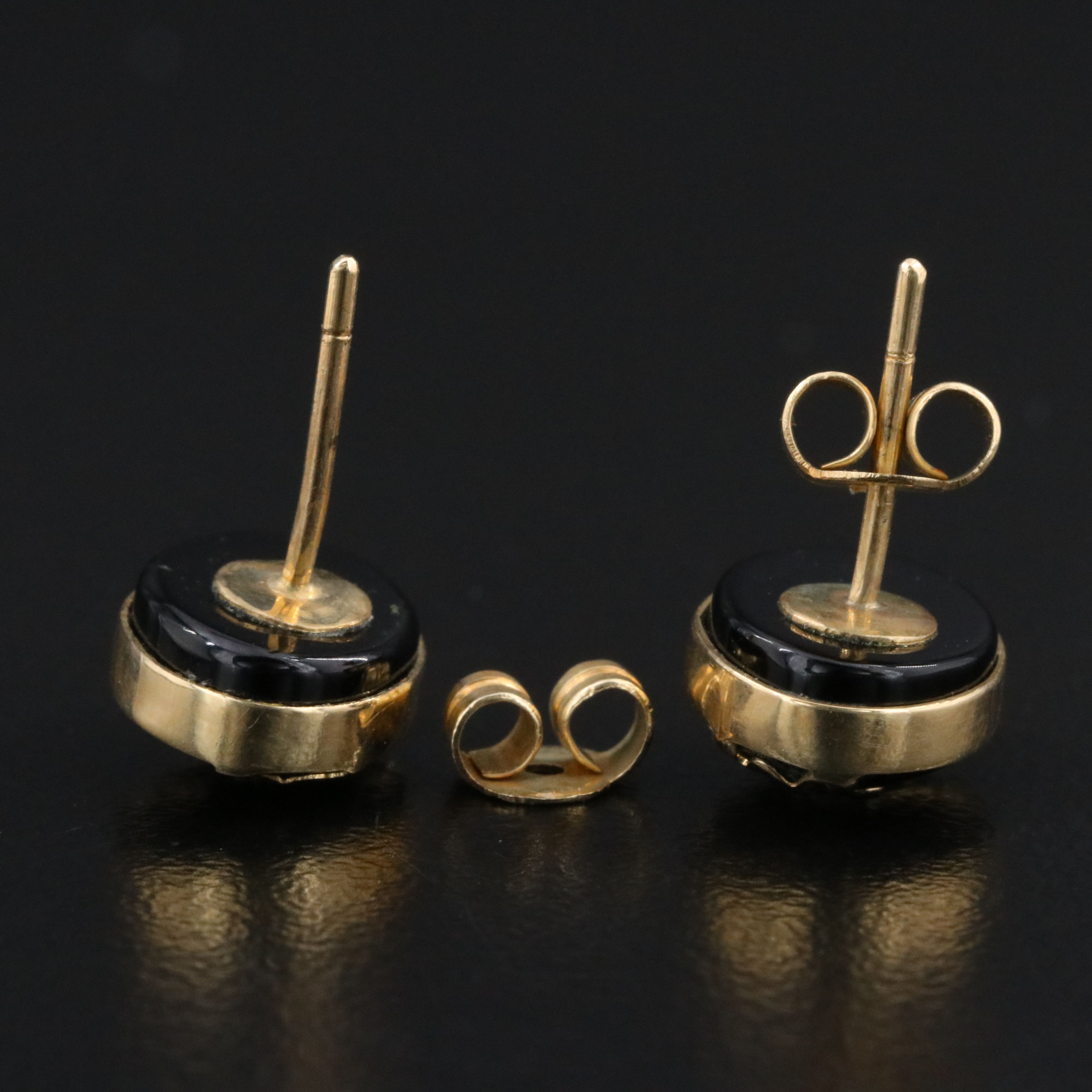 14K Black Onyx Panda Bamboo Motif Stud Earrings