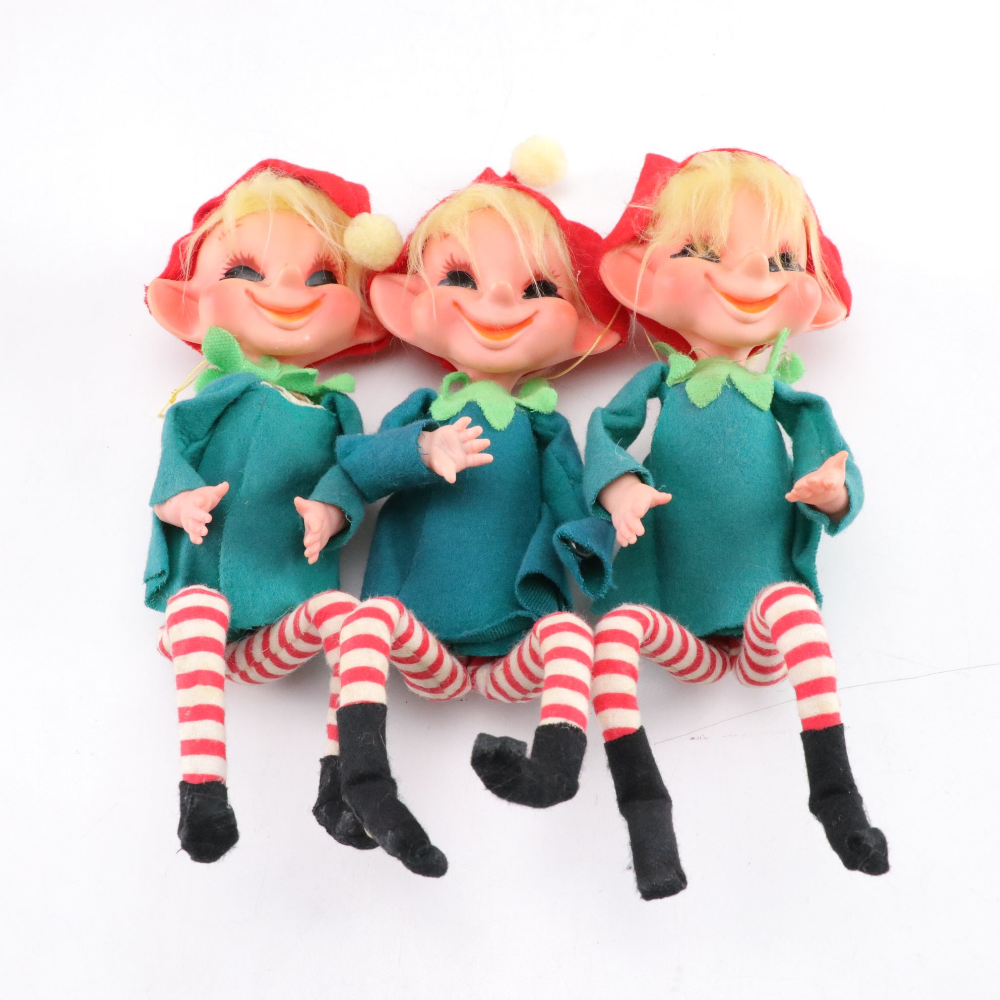 Japanese Knee-Hugger Elf Dolls and Plush Santa Claus with Molded Face