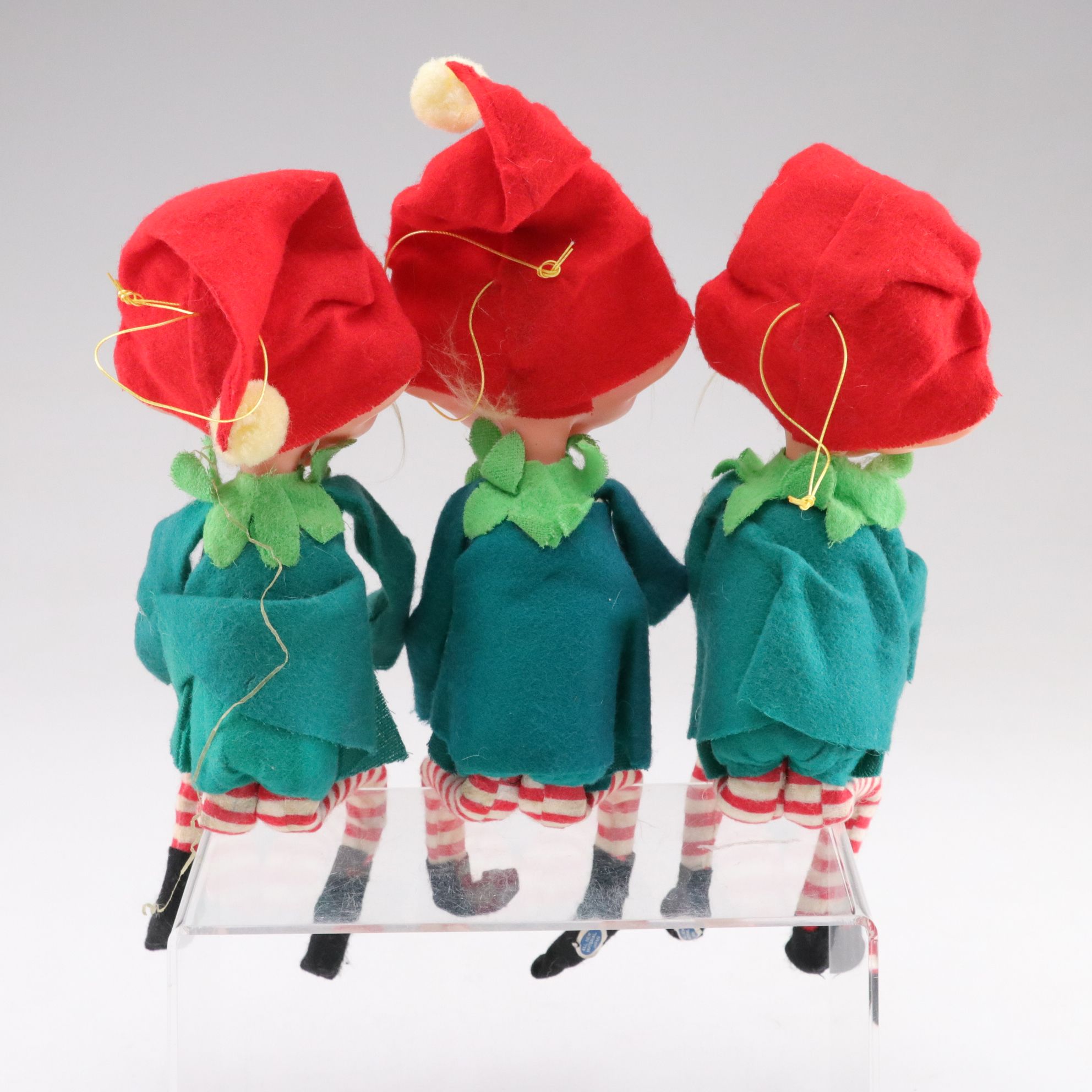 Japanese Knee-Hugger Elf Dolls and Plush Santa Claus with Molded Face