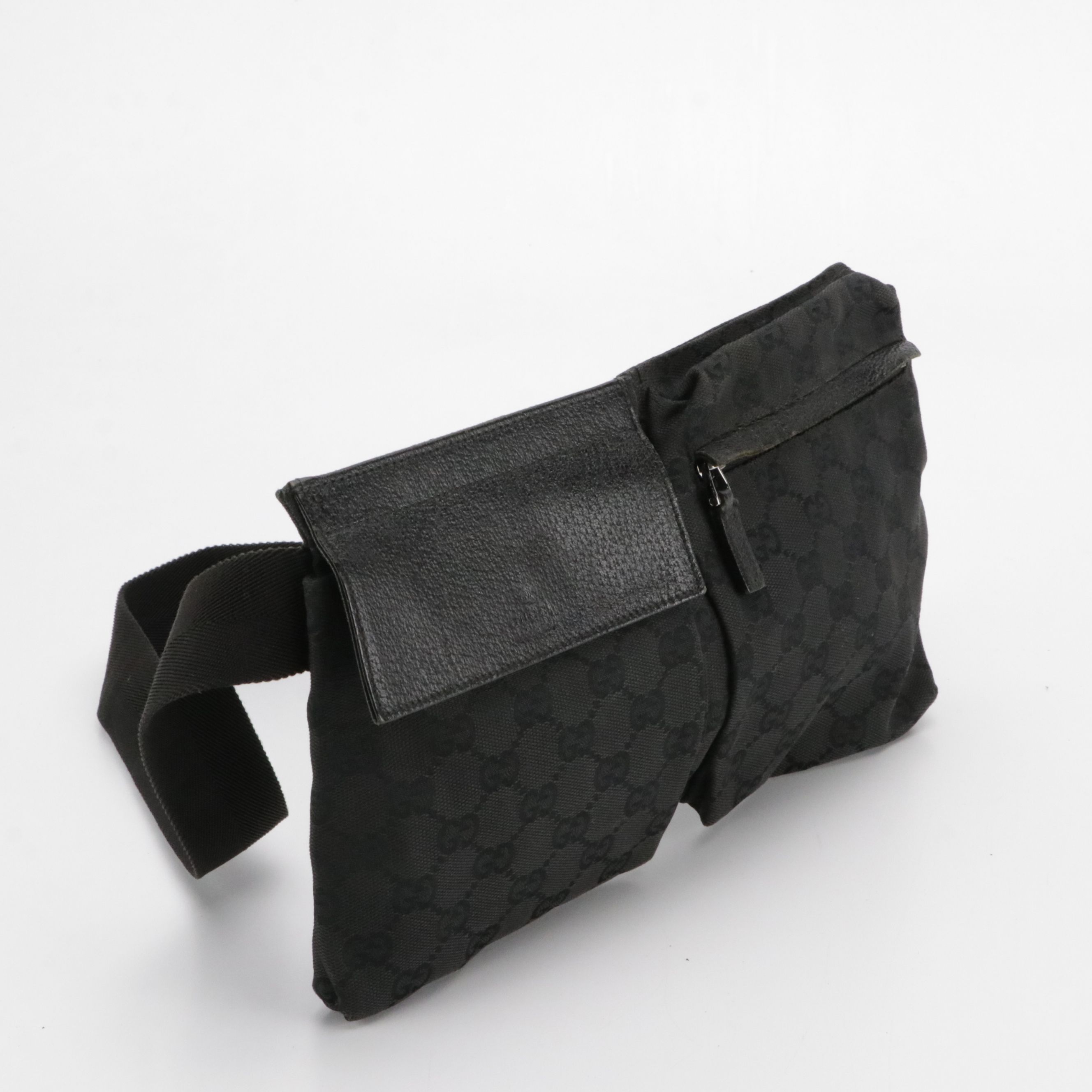 Gucci Waist Belt Bag in Black GG Canvas and Leather