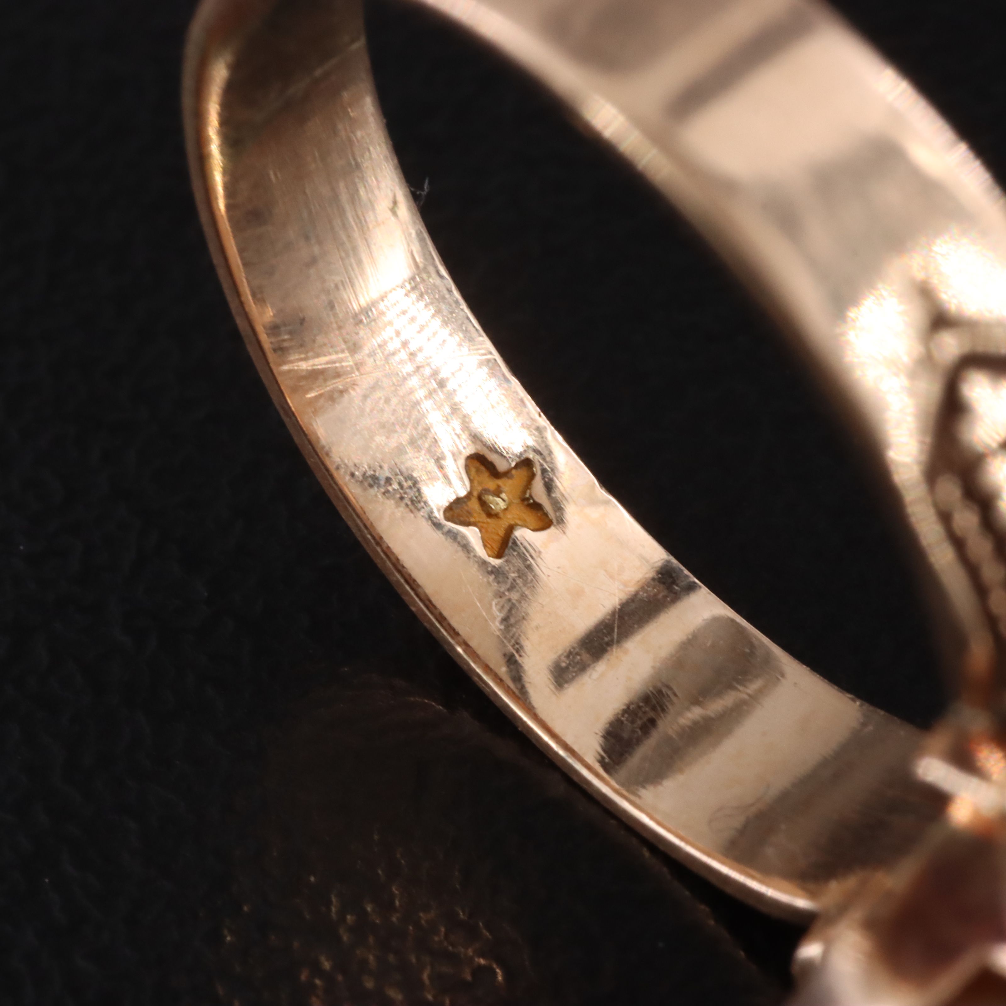 Antique Rose Gold 10K Sardonyx and Seed Pearl Rebecca At the Well Cameo Ring