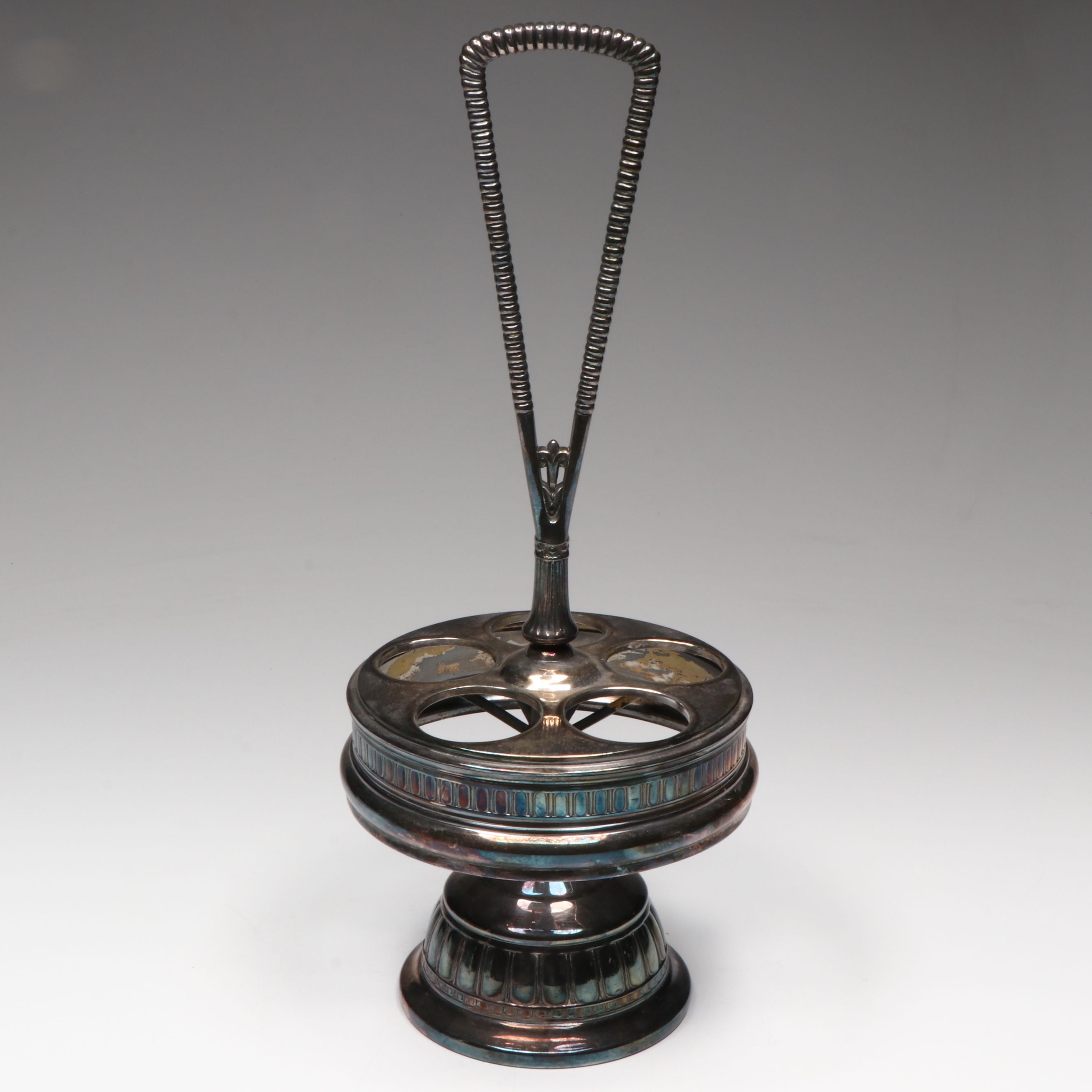 Vintage Silver Plate Castor Set with Silver Plate and Glass Serveware