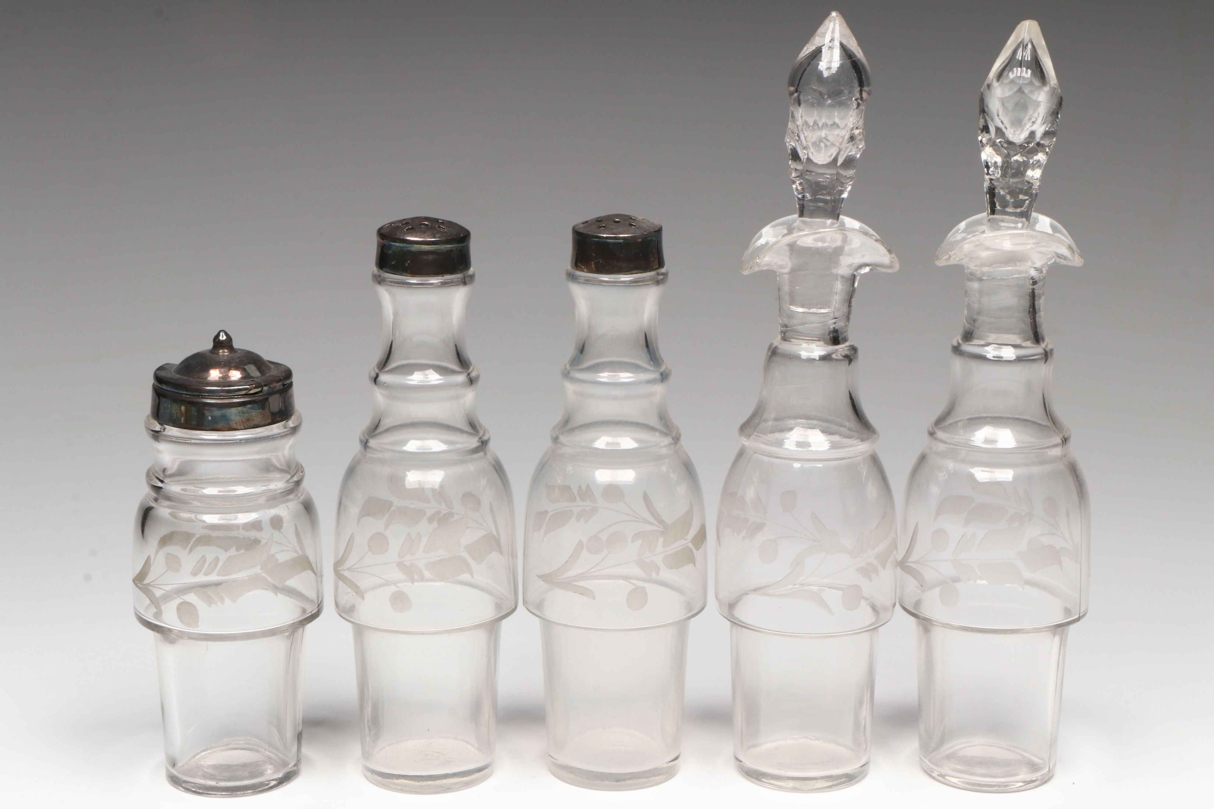 Vintage Silver Plate Castor Set with Silver Plate and Glass Serveware