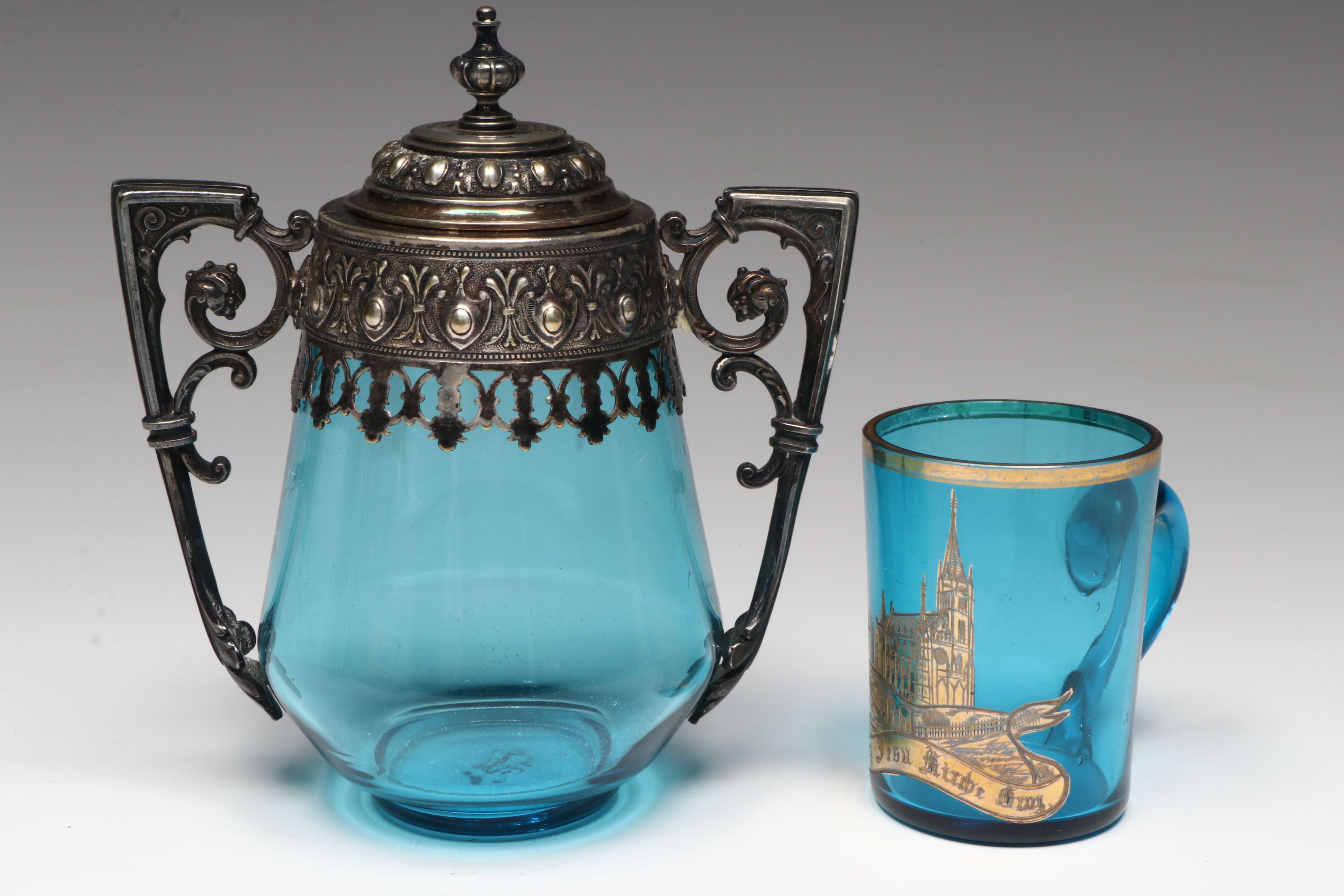 Vintage Silver Plate Castor Set with Silver Plate and Glass Serveware