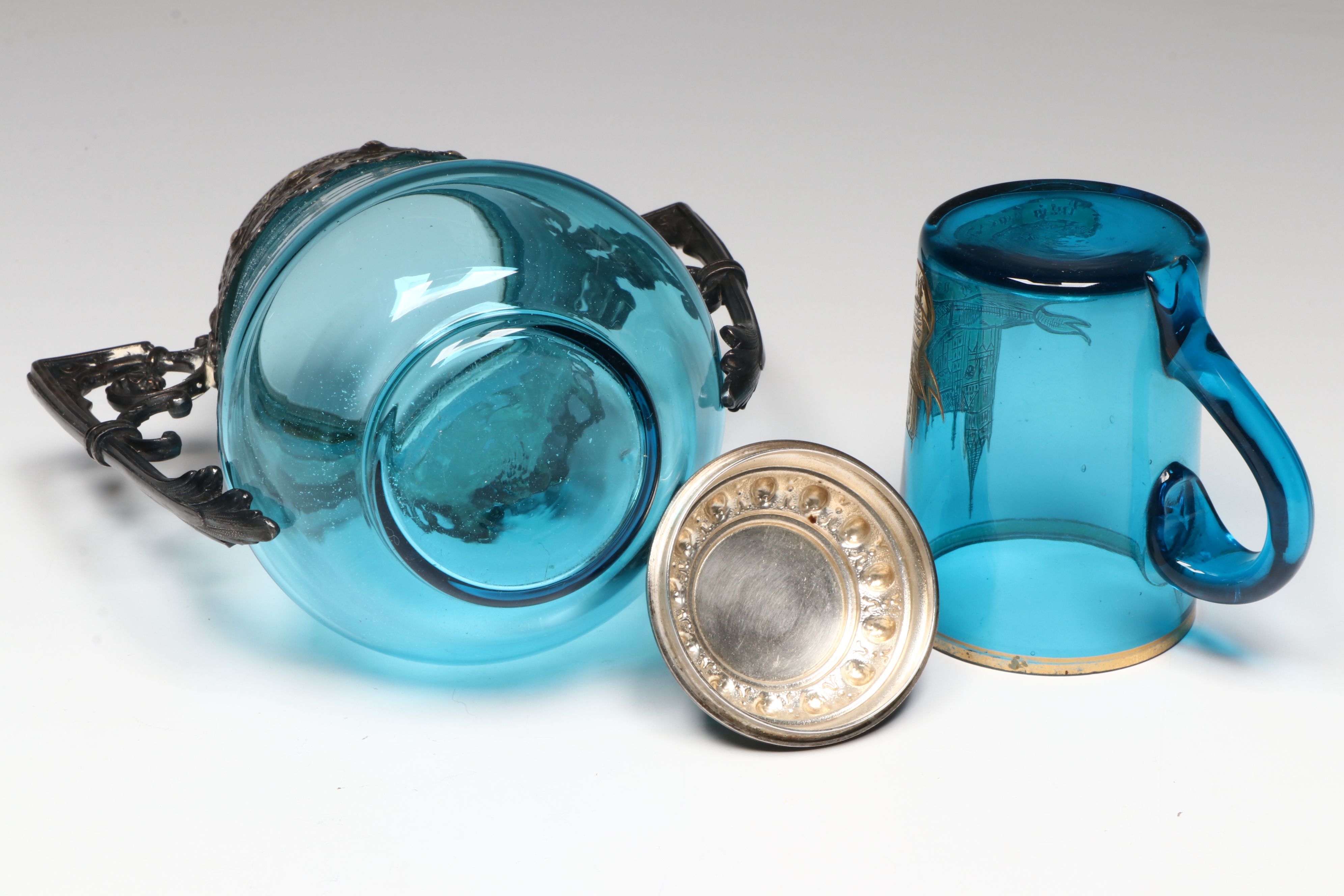 Vintage Silver Plate Castor Set with Silver Plate and Glass Serveware