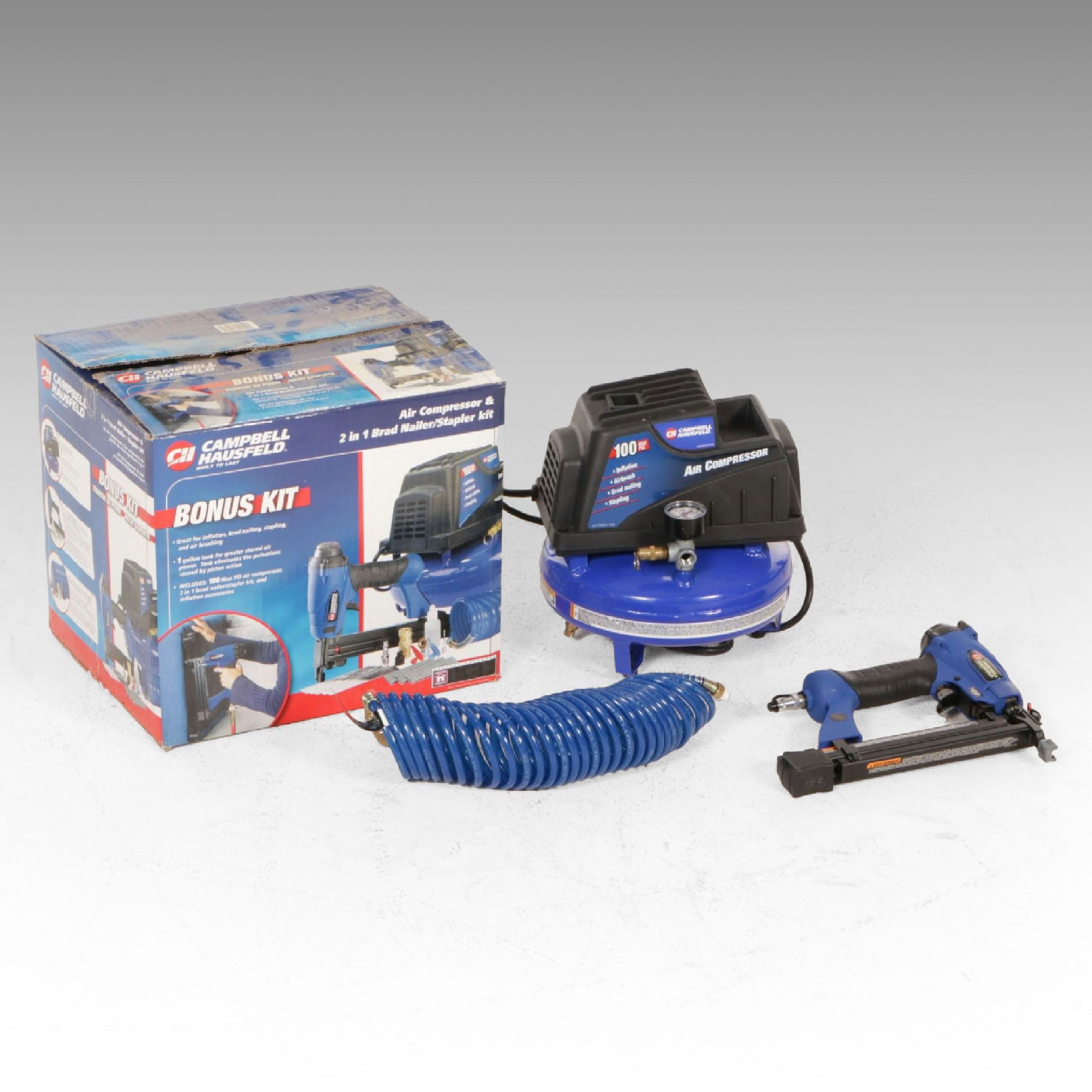 Campbell Hausfeld Air Compressor with 2-in-1 Brad Nailer and Stapler