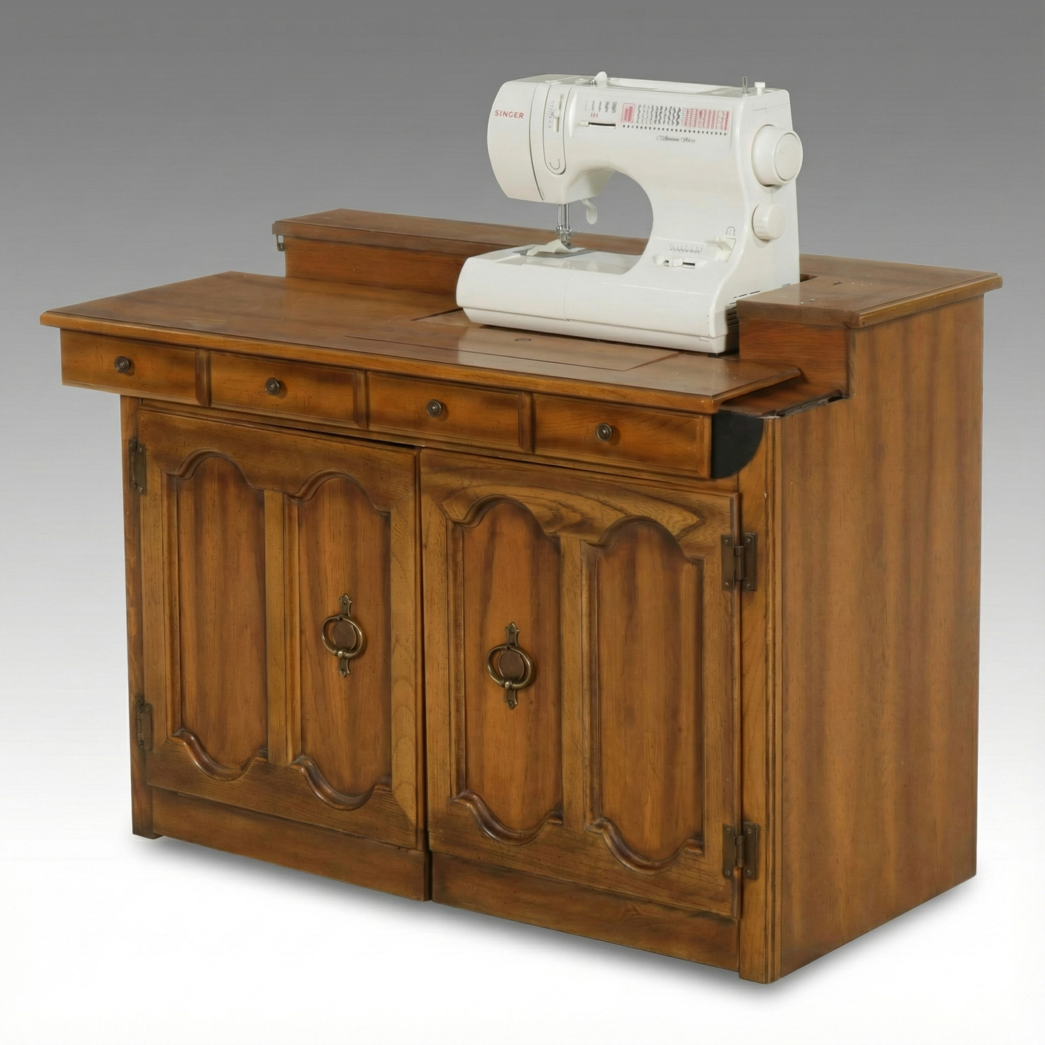 Singer Model 6423 Sewing Machine in Walnut Cabinet with Accessories
