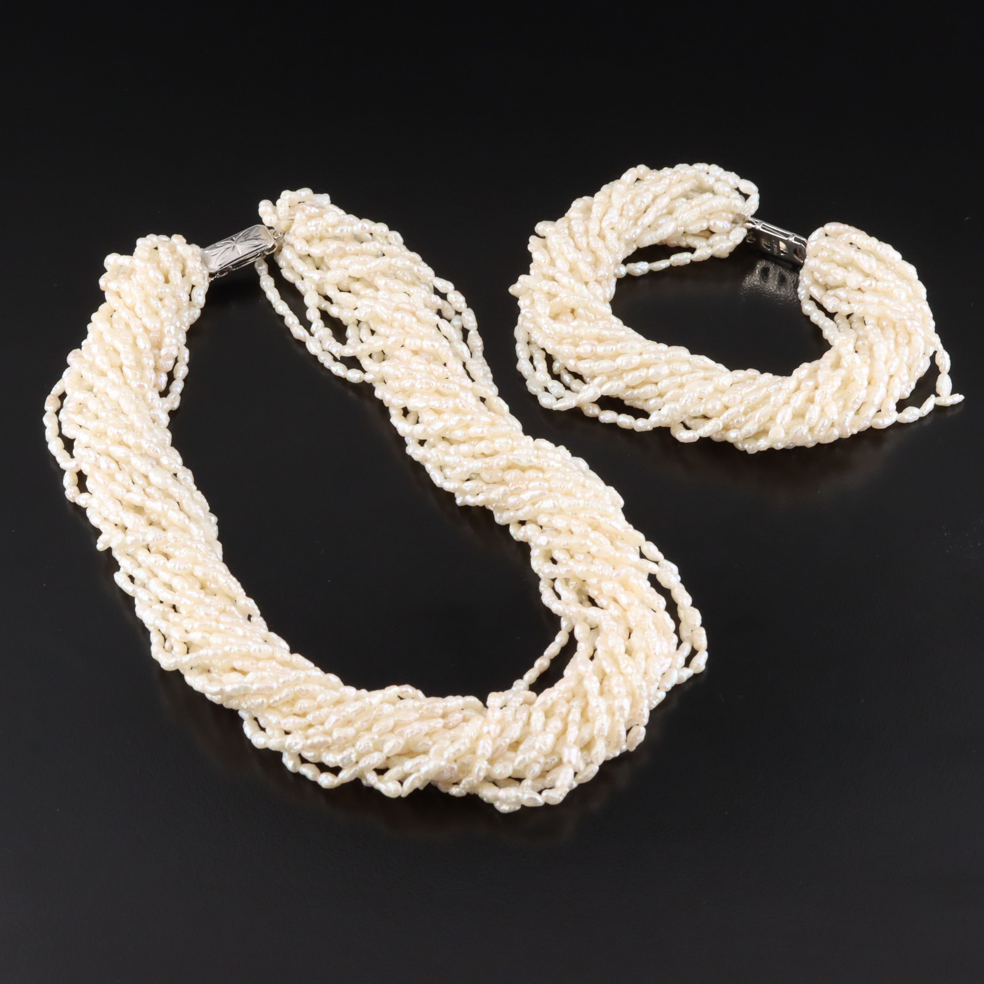 Pearl Necklace and Bracelet Set with Sterling Clasps