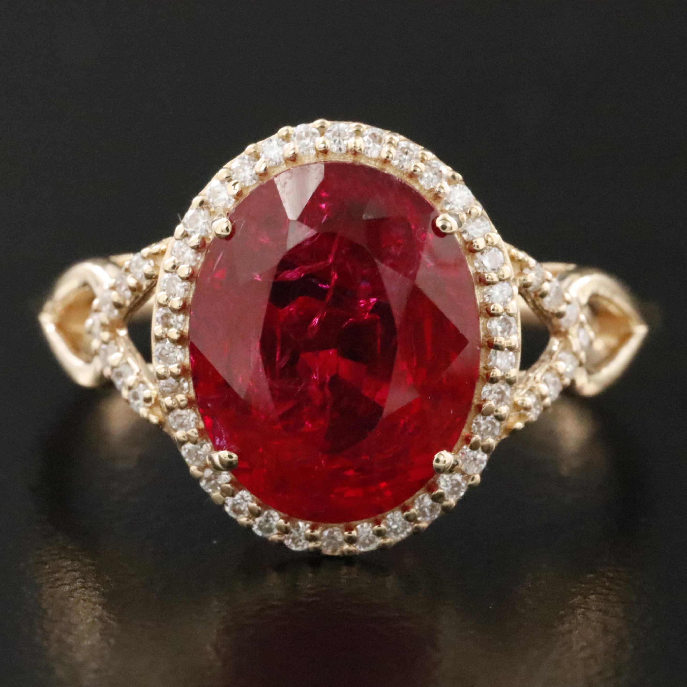 14K 3.44 CT Ruby and Moissanite Ring