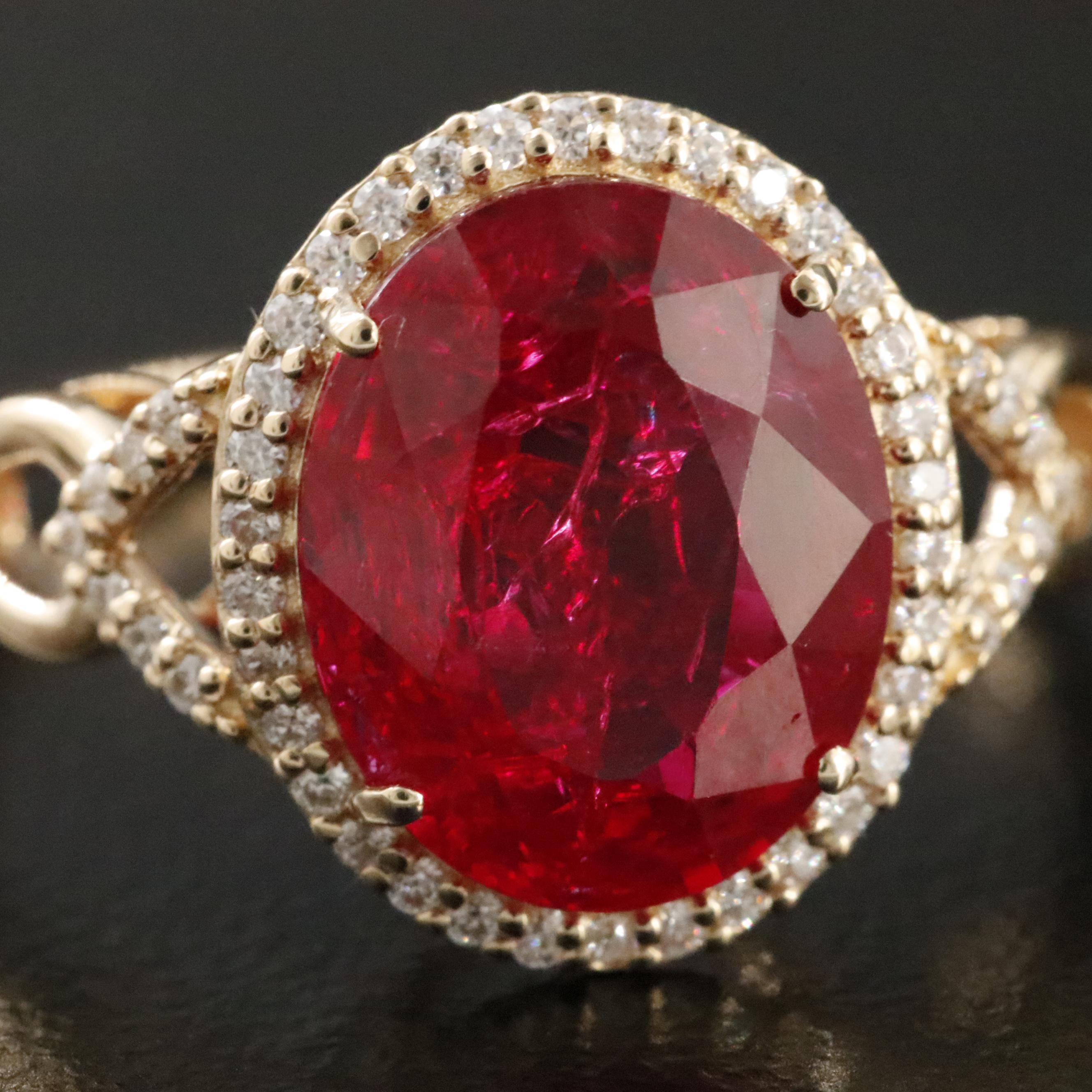 14K 3.44 CT Ruby and Moissanite Ring
