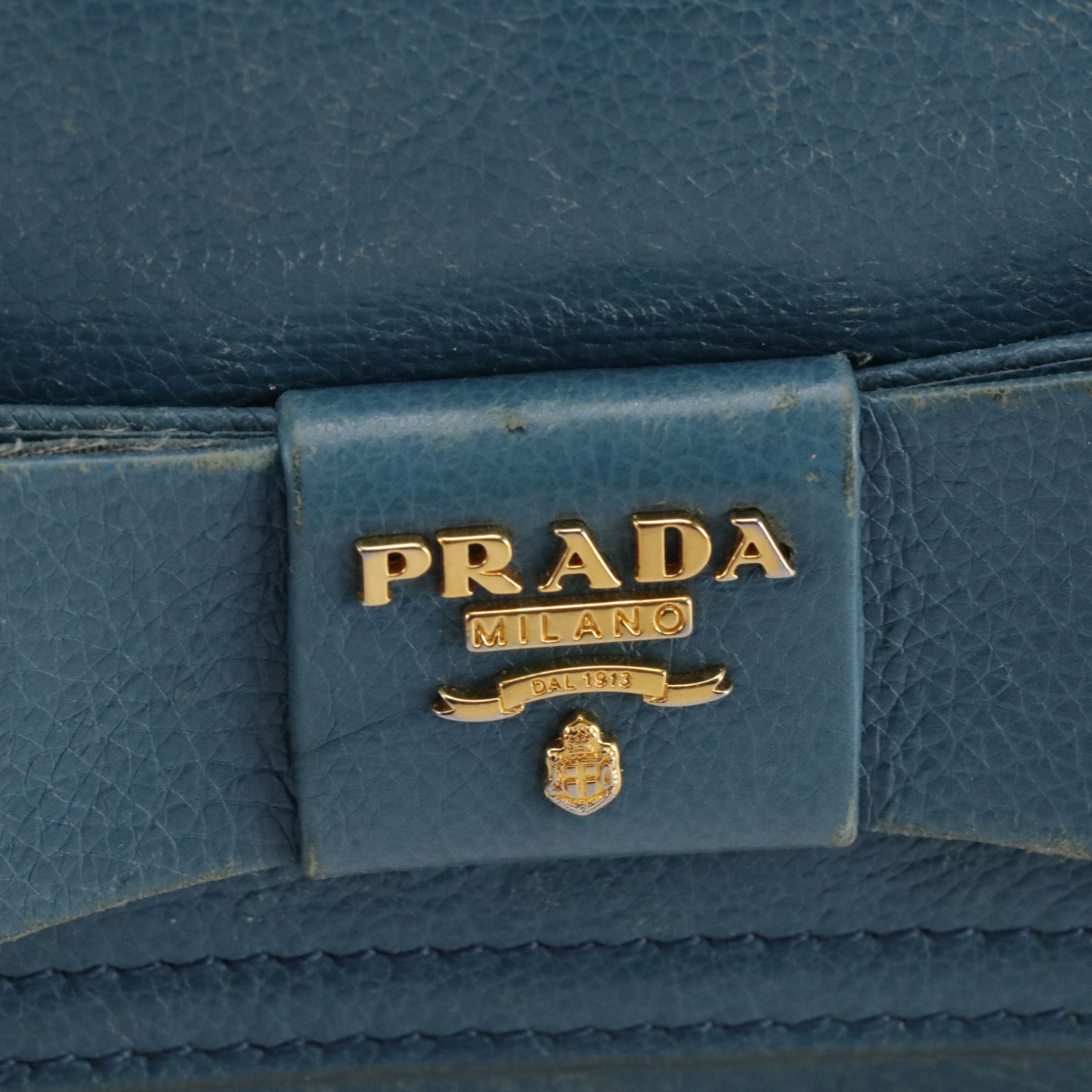 Prada Bow Long Bifold Wallet in Teal Leather