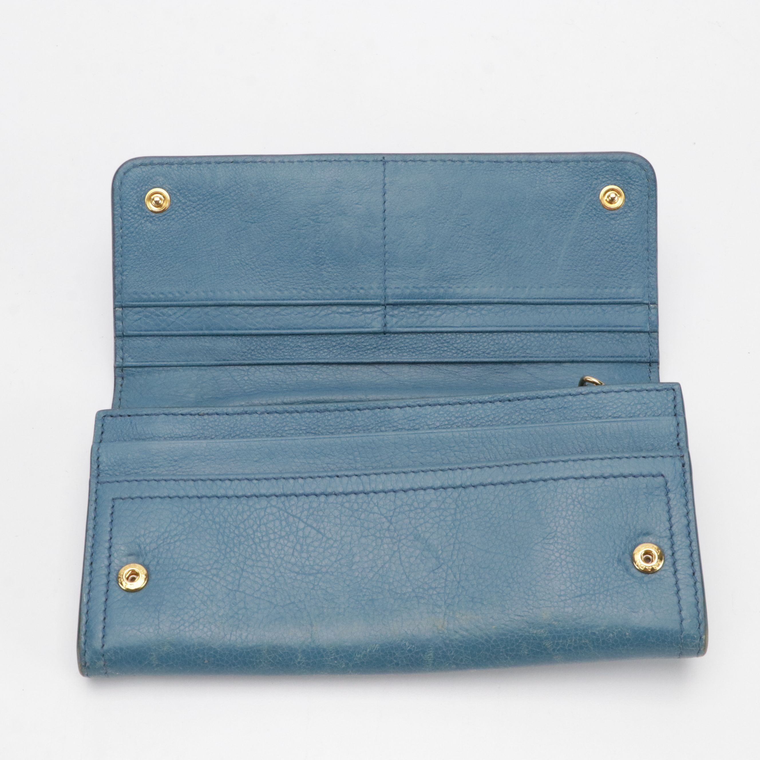 Prada Bow Long Bifold Wallet in Teal Leather