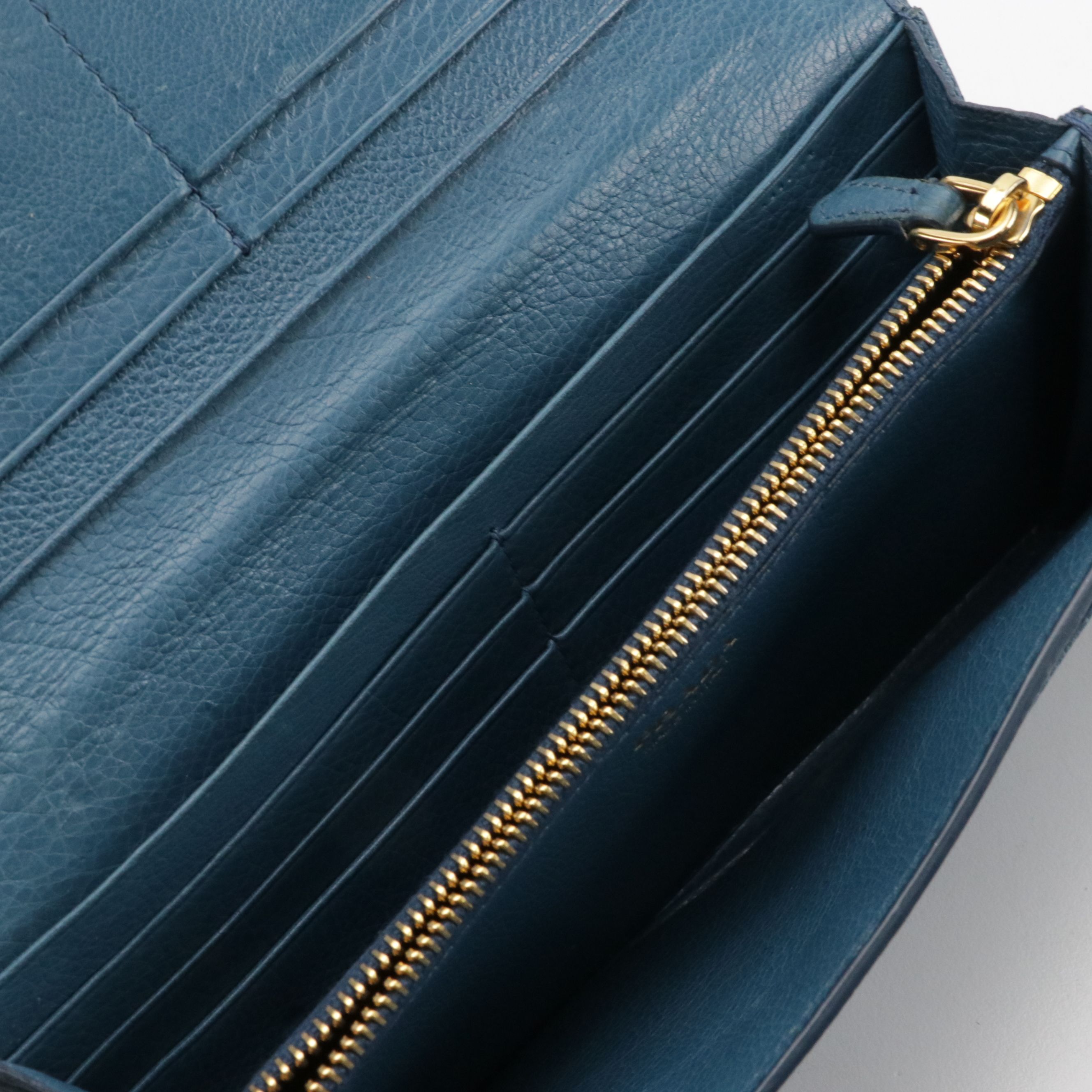 Prada Bow Long Bifold Wallet in Teal Leather