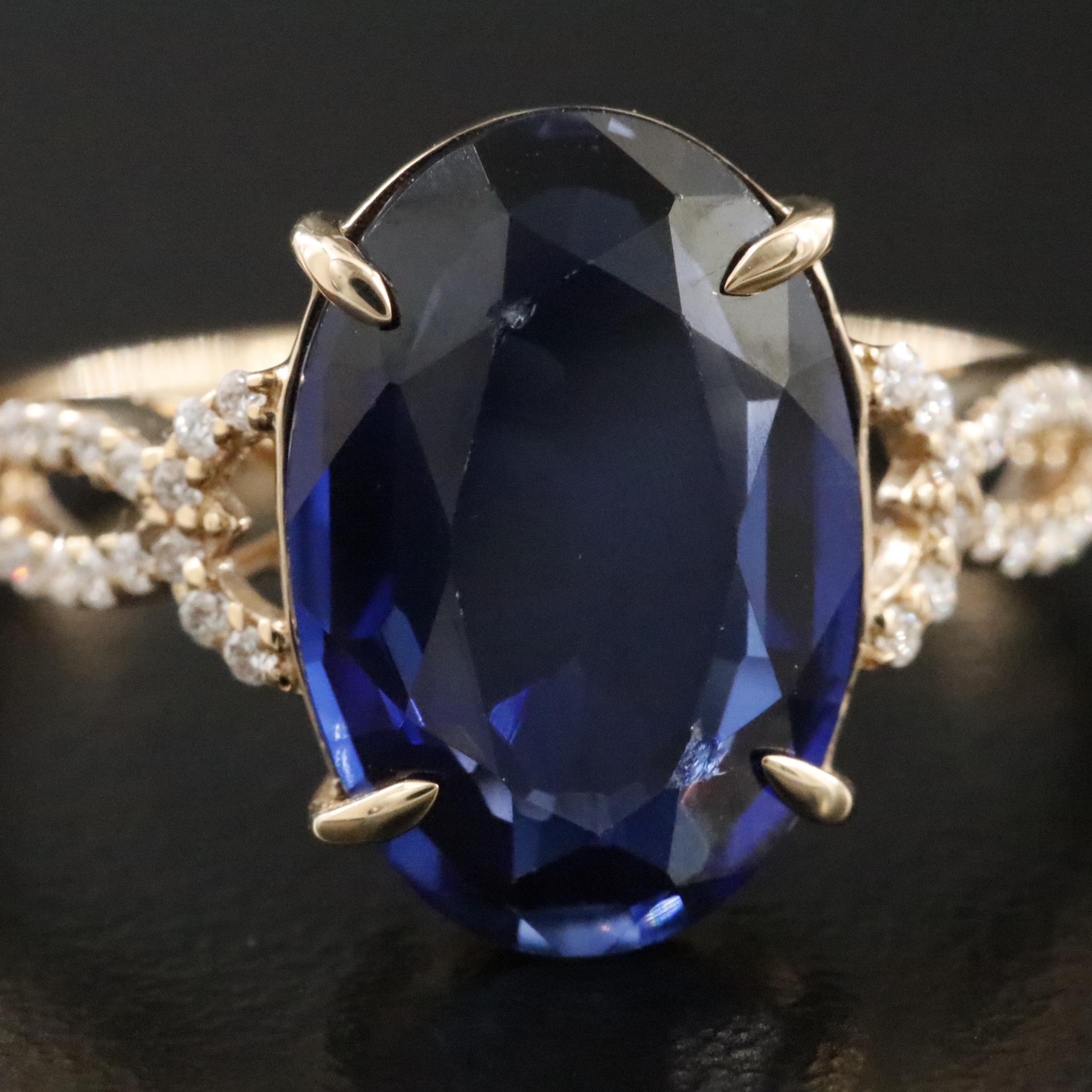 14K 3.23 CT Sapphire and Moissanite Ring