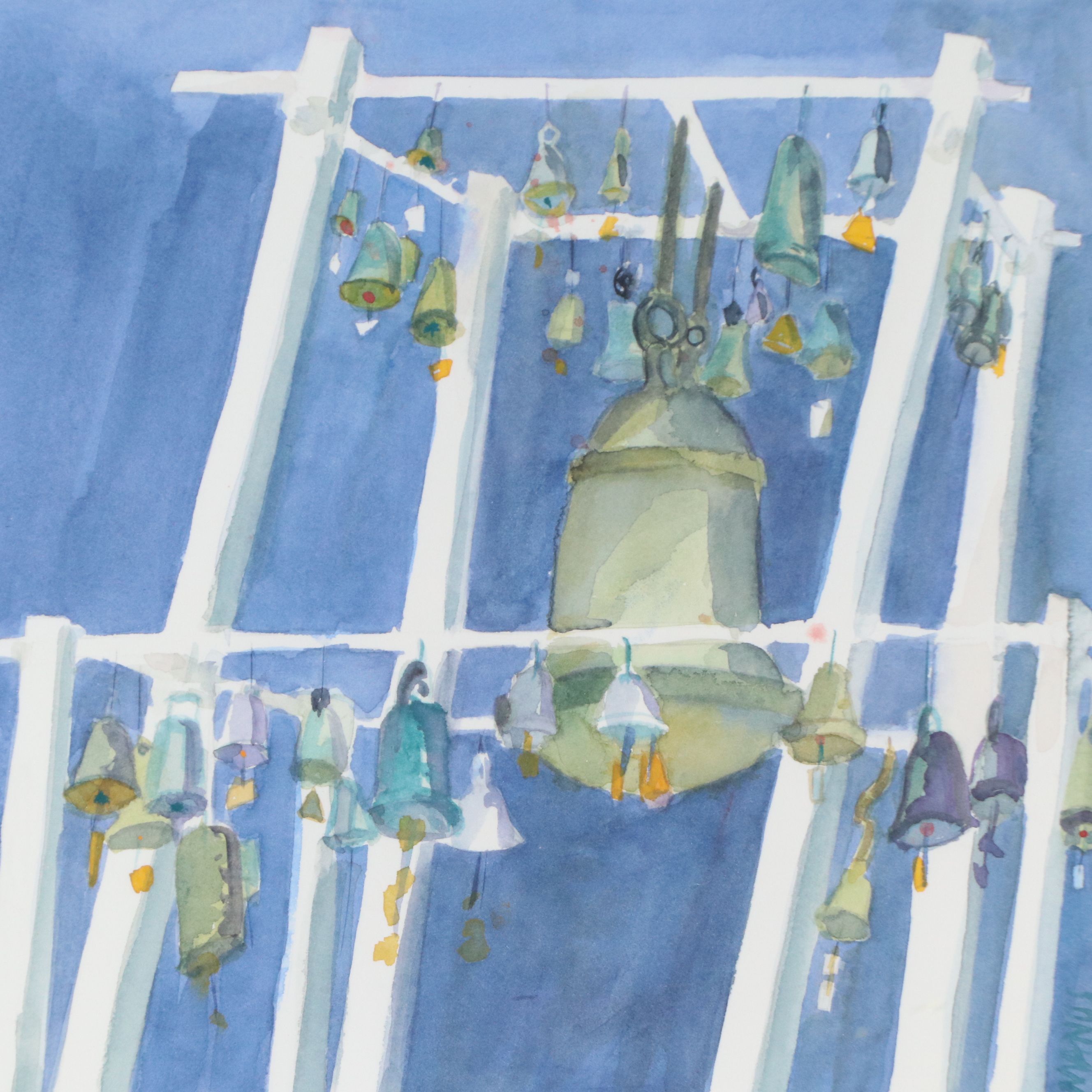 Watercolor Painting of The Children's Bell Tower, Late 20th Century