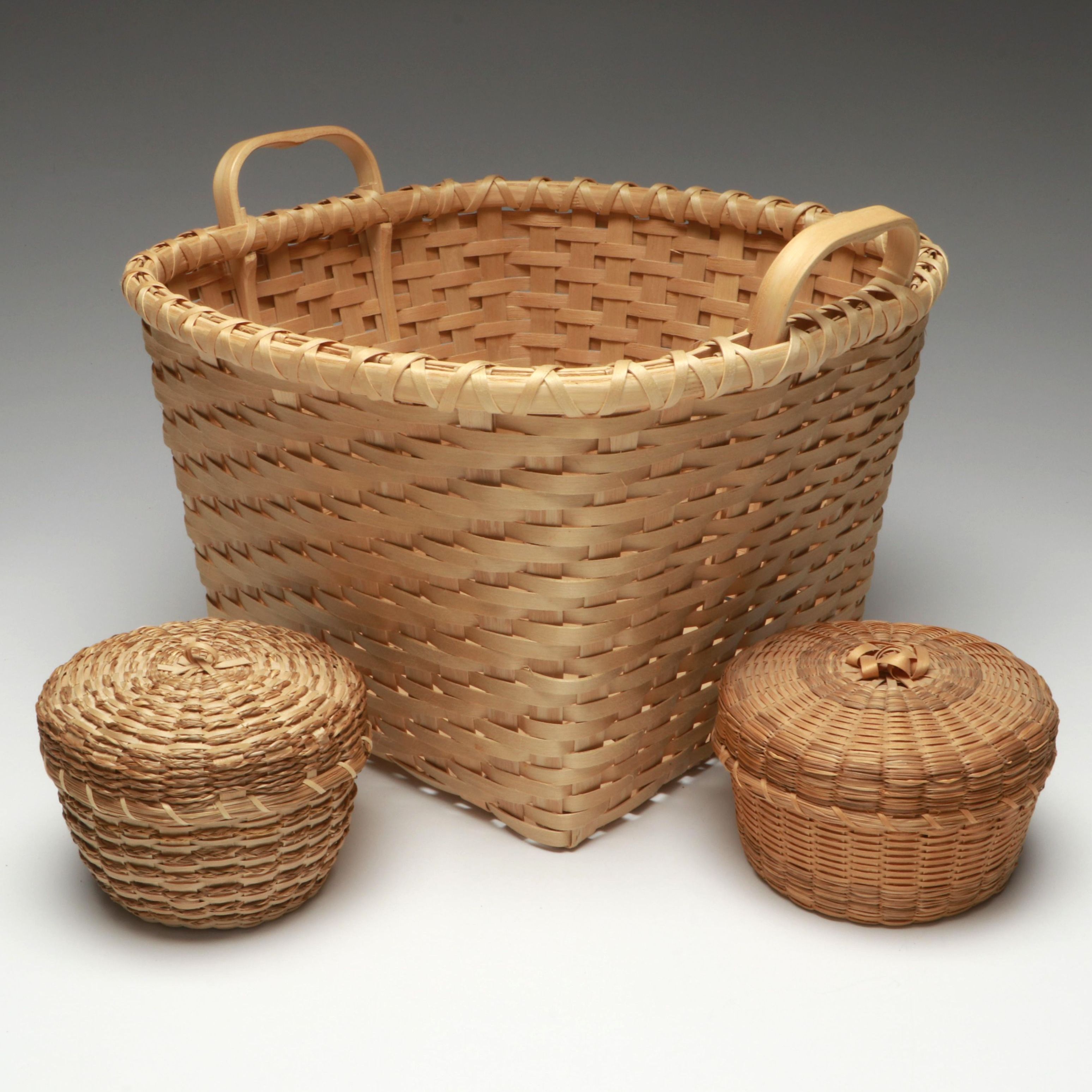 Mohawk Artisan Crafted Black Ash Corn Washing Basket and Lidded Baskets
