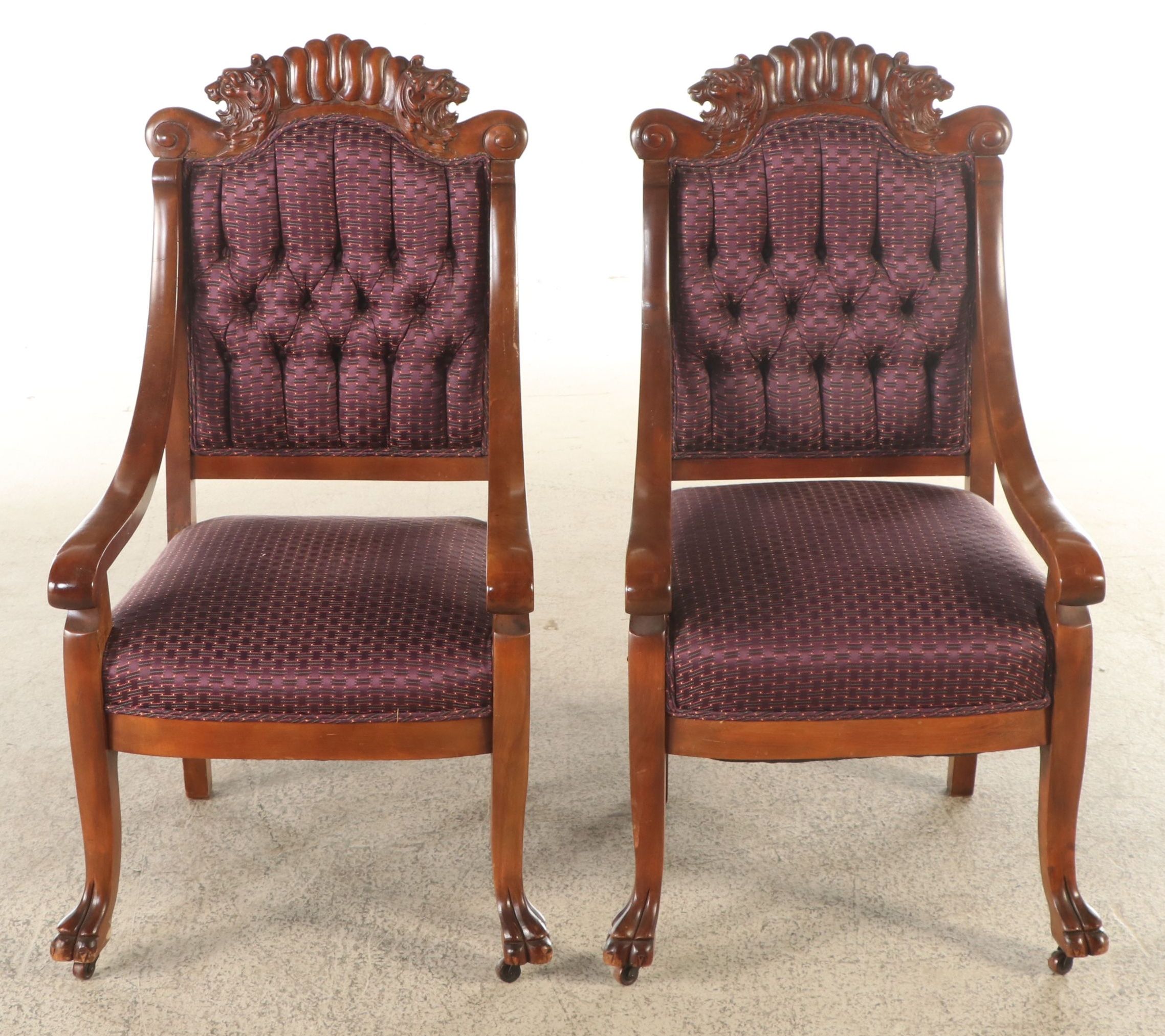 Pair of Victorian Style Carved Wood Throne Chairs