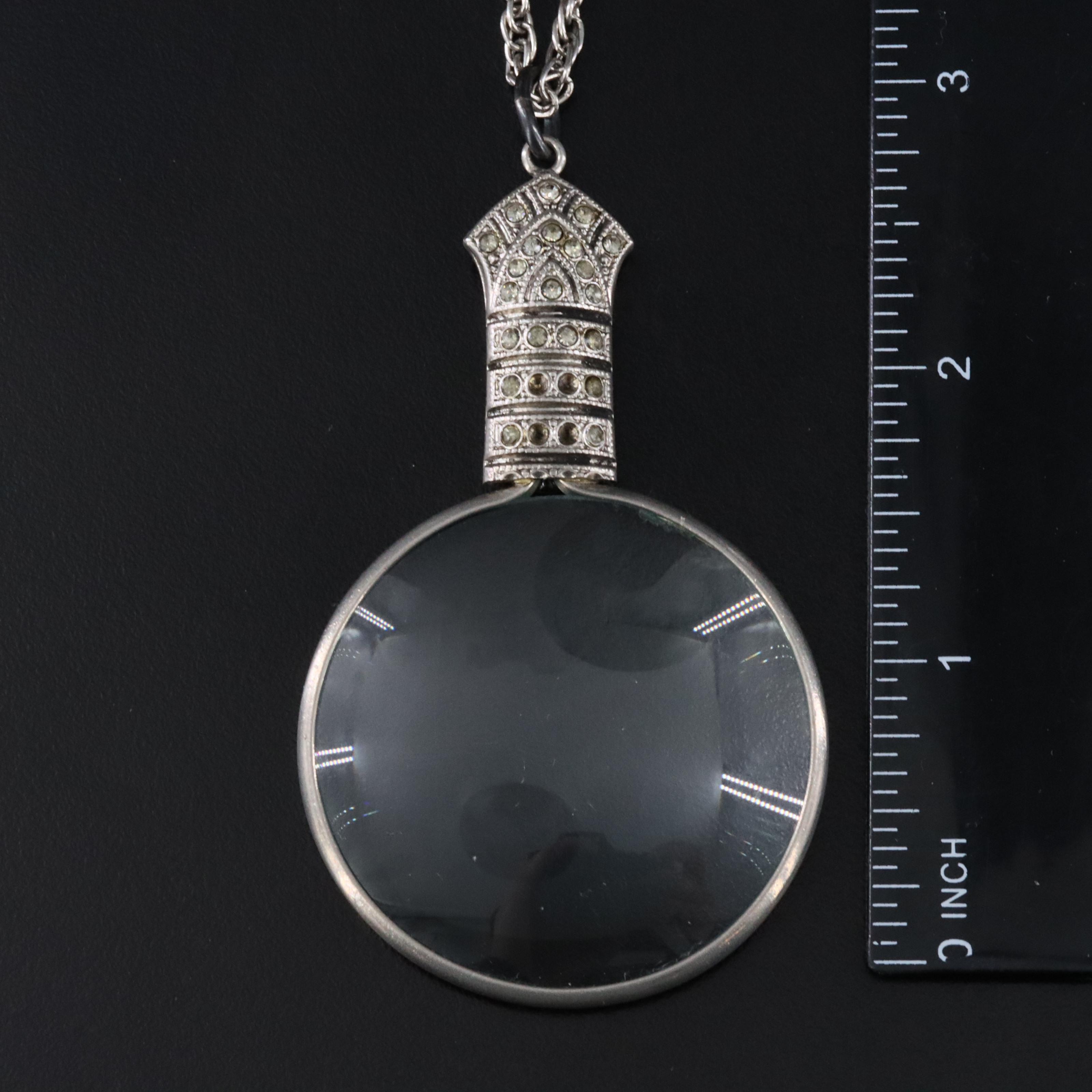 Magnifying Glass and Rhinestone Pendant Necklace