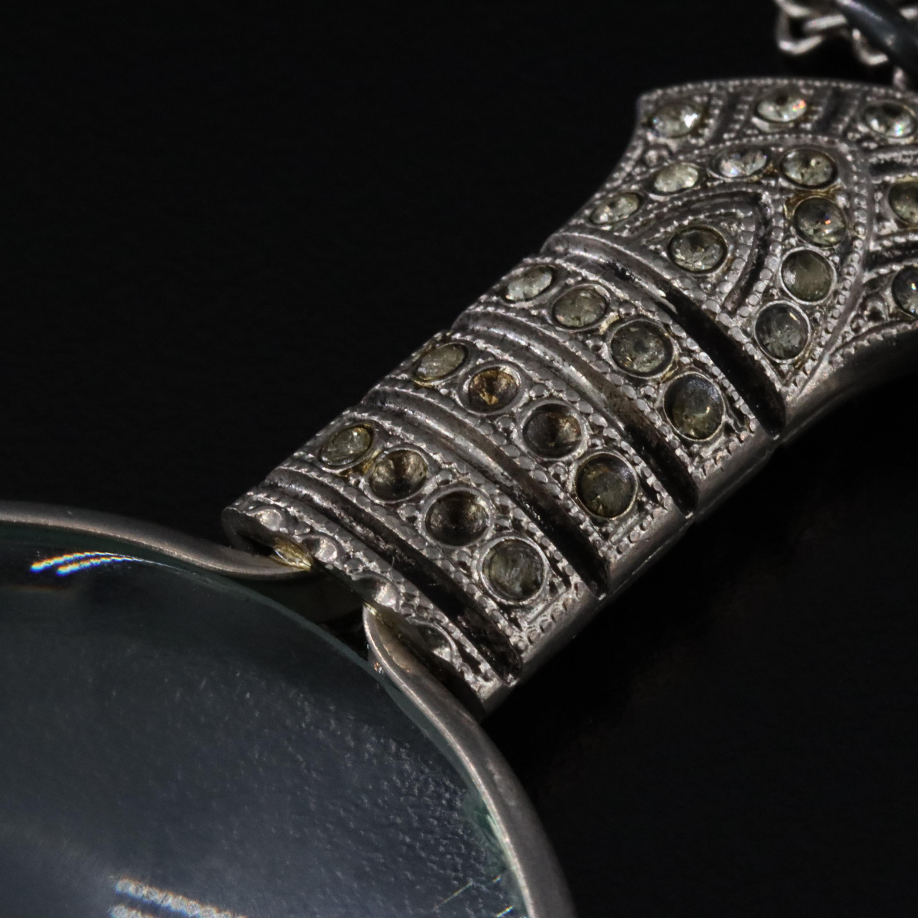 Magnifying Glass and Rhinestone Pendant Necklace