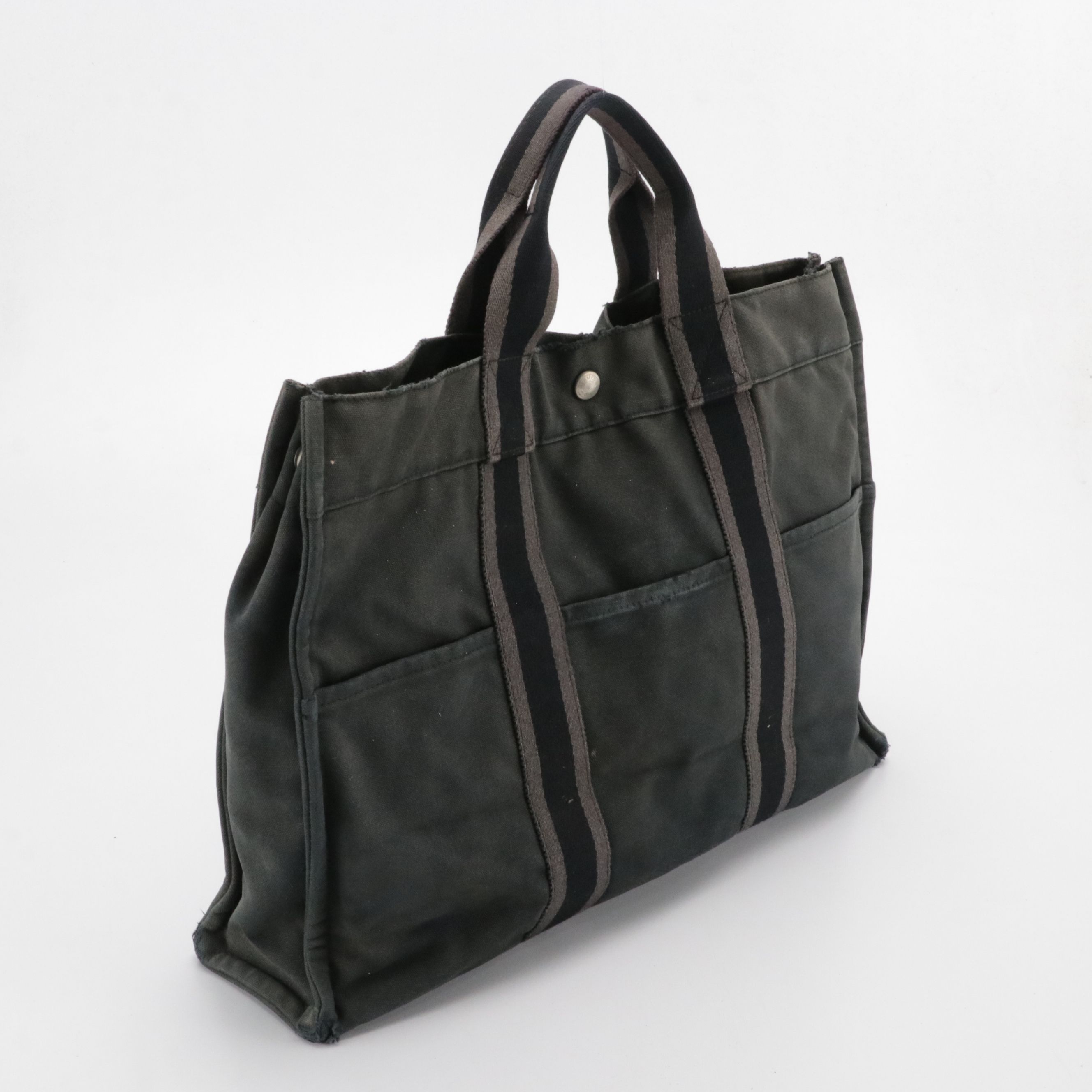 Hermès Fourre-Tout MM in Black and Grey Cotton Canvas