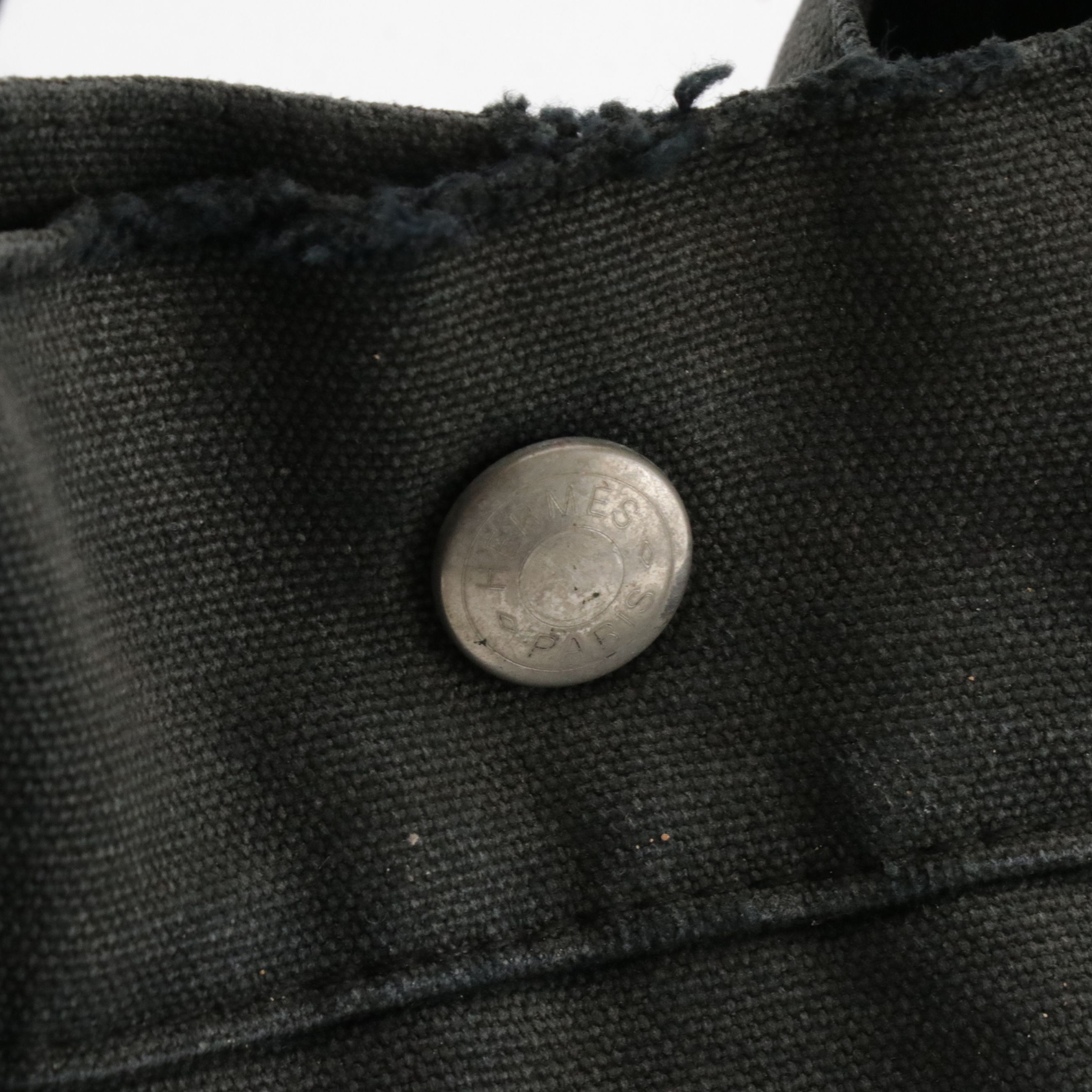 Hermès Fourre-Tout MM in Black and Grey Cotton Canvas