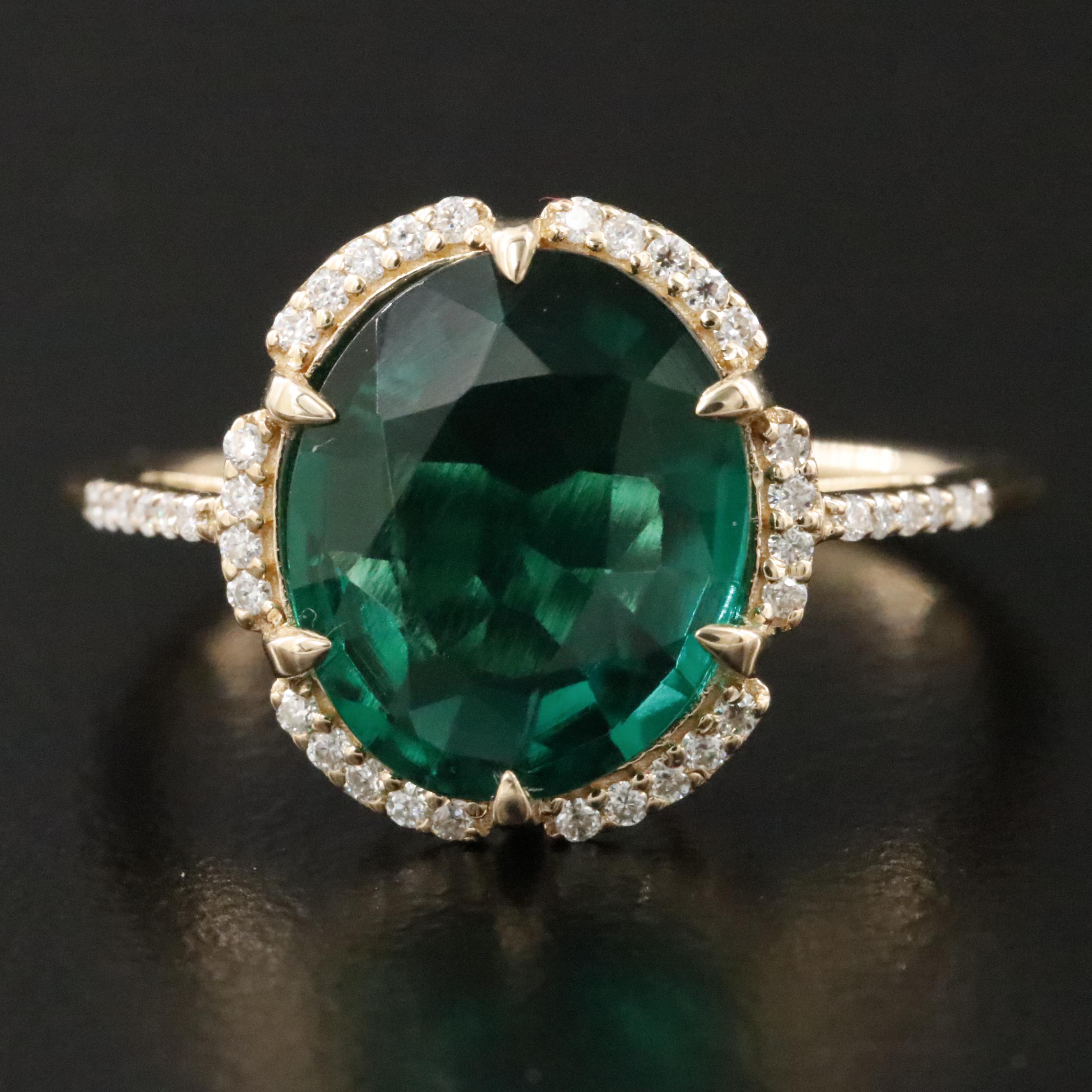 14K 2.43 CT Emerald and Moissanite Ring