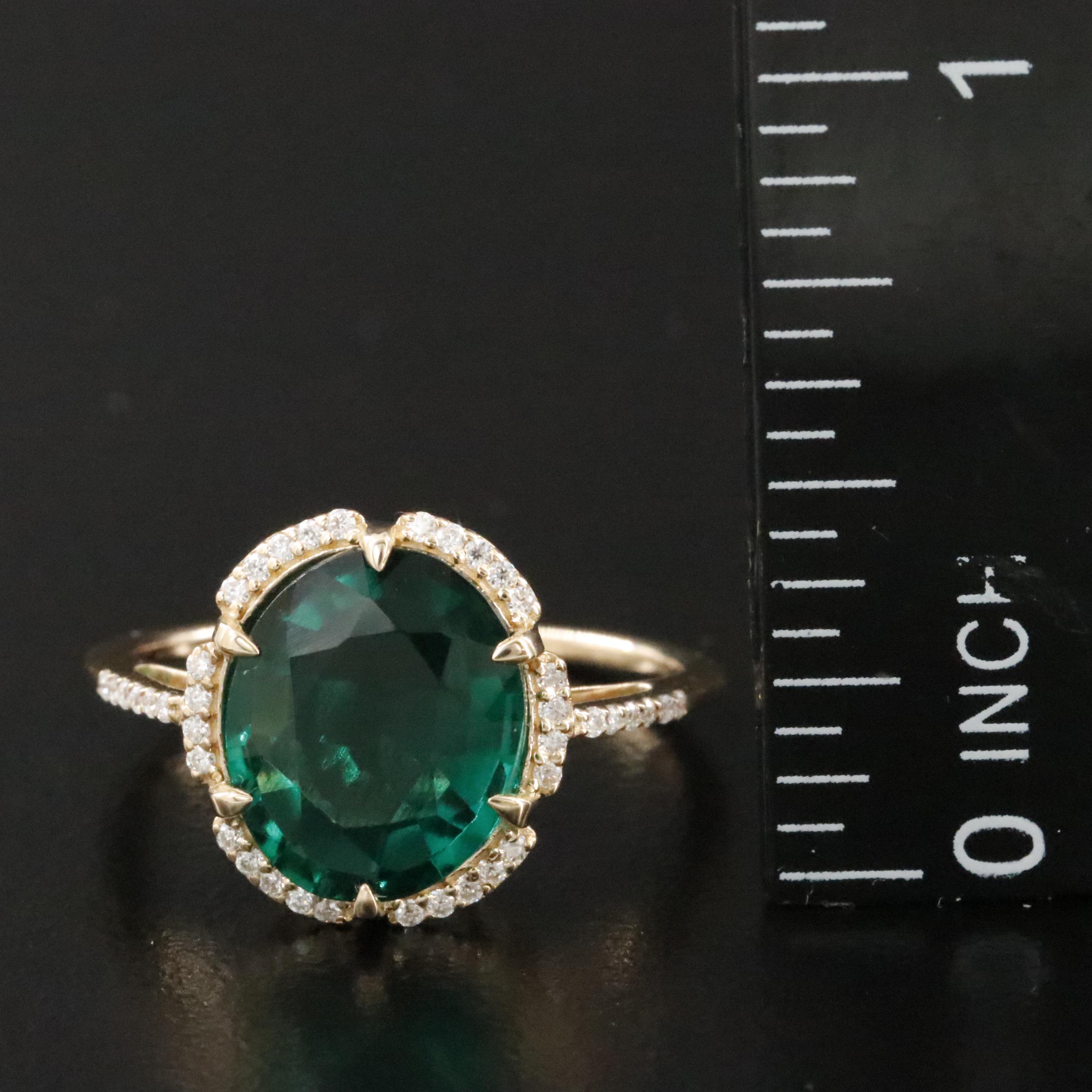 14K 2.43 CT Emerald and Moissanite Ring