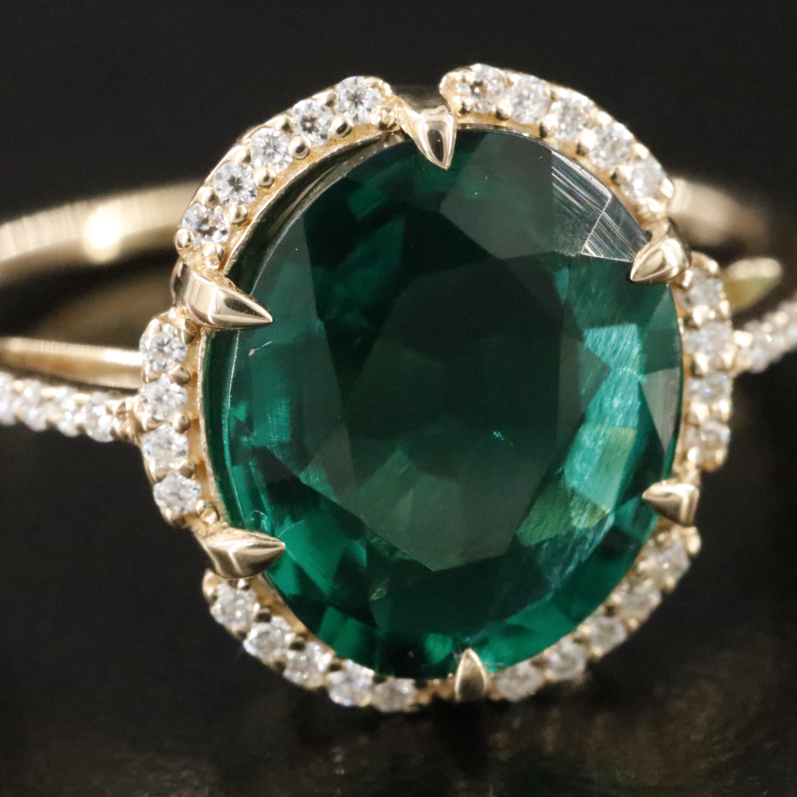 14K 2.43 CT Emerald and Moissanite Ring