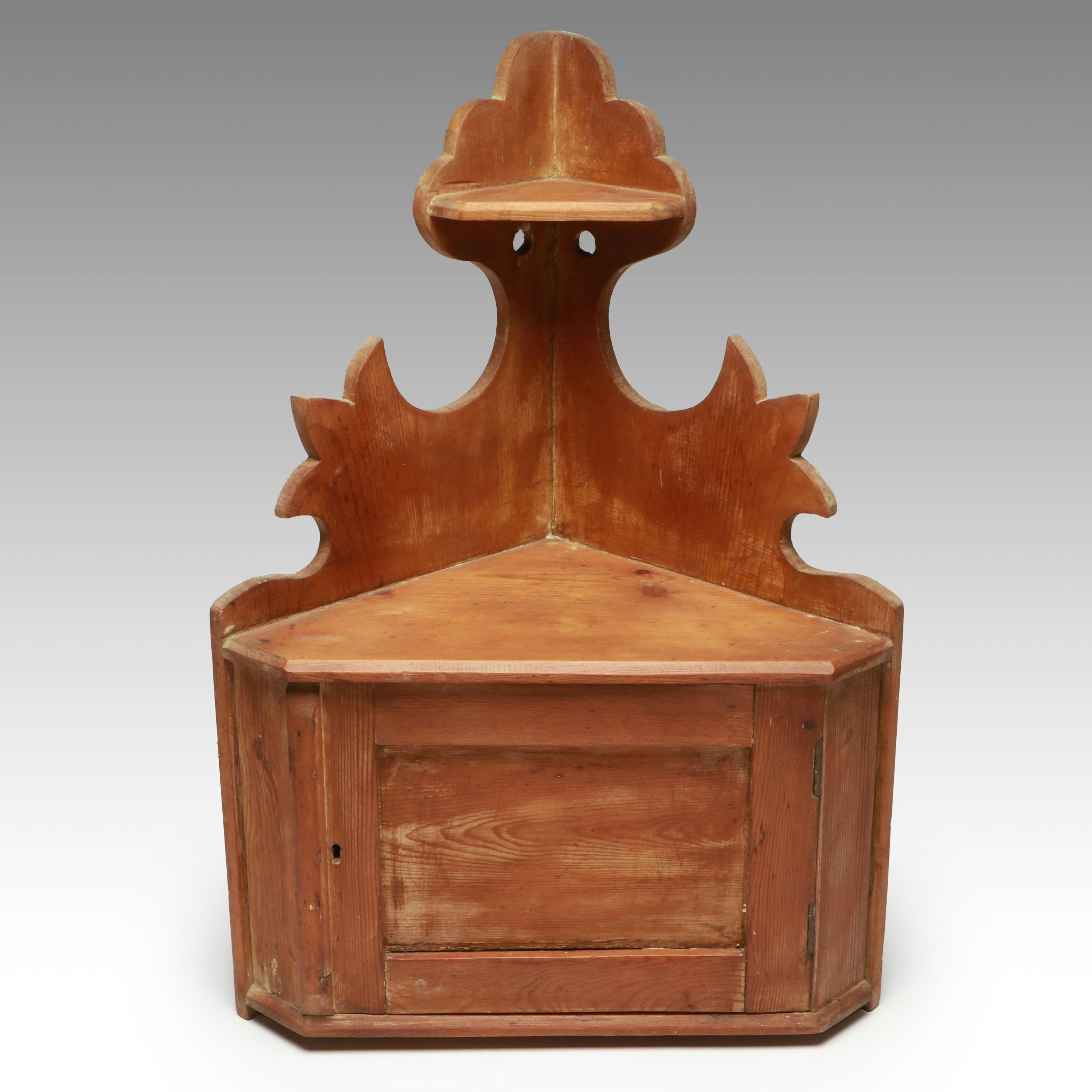 Vintage Wooden Corner Shelf with Cupboard