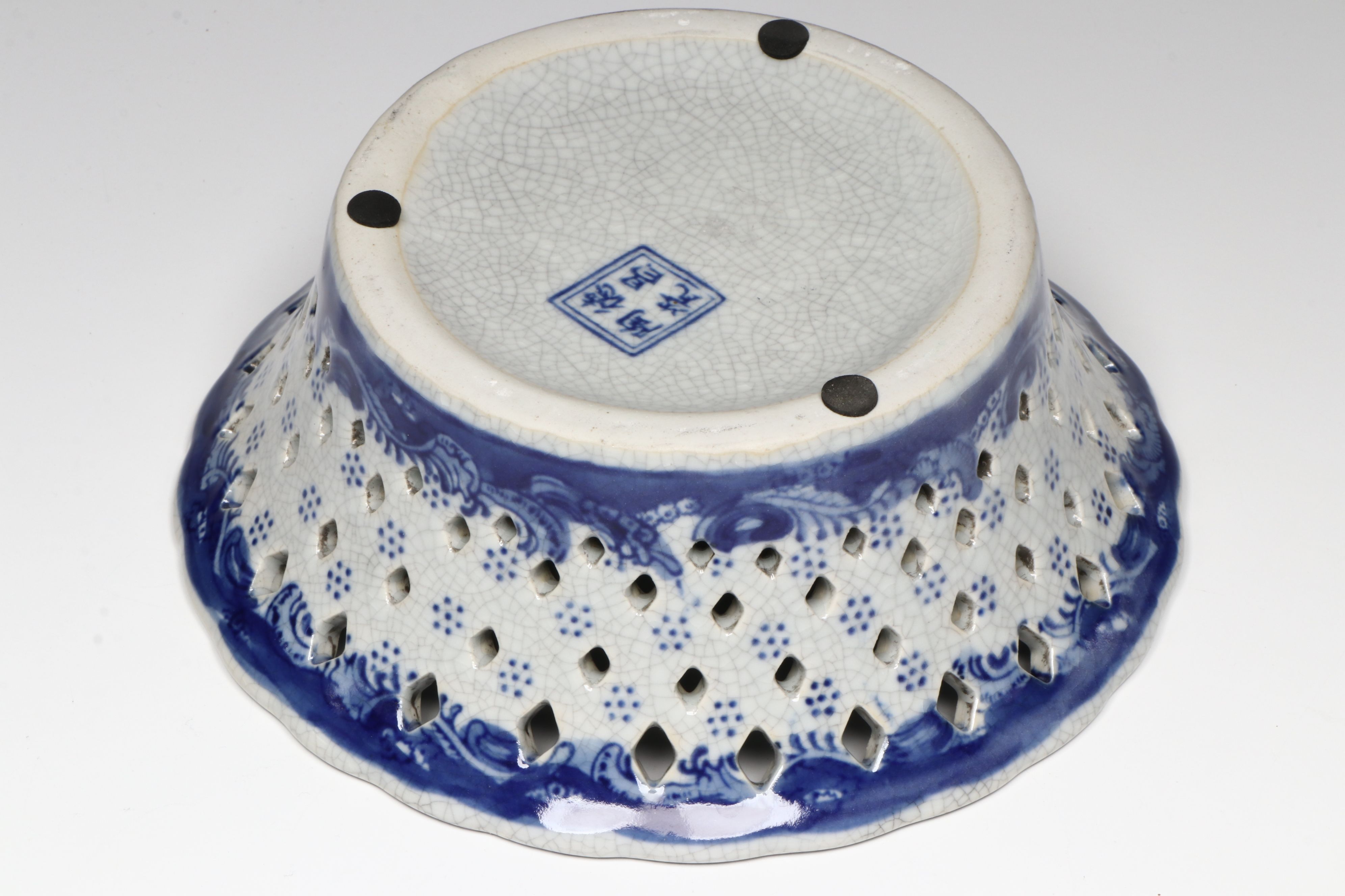 Chinese Floral Blue and White Porcelain Berry Bowl and Teapot with Vase