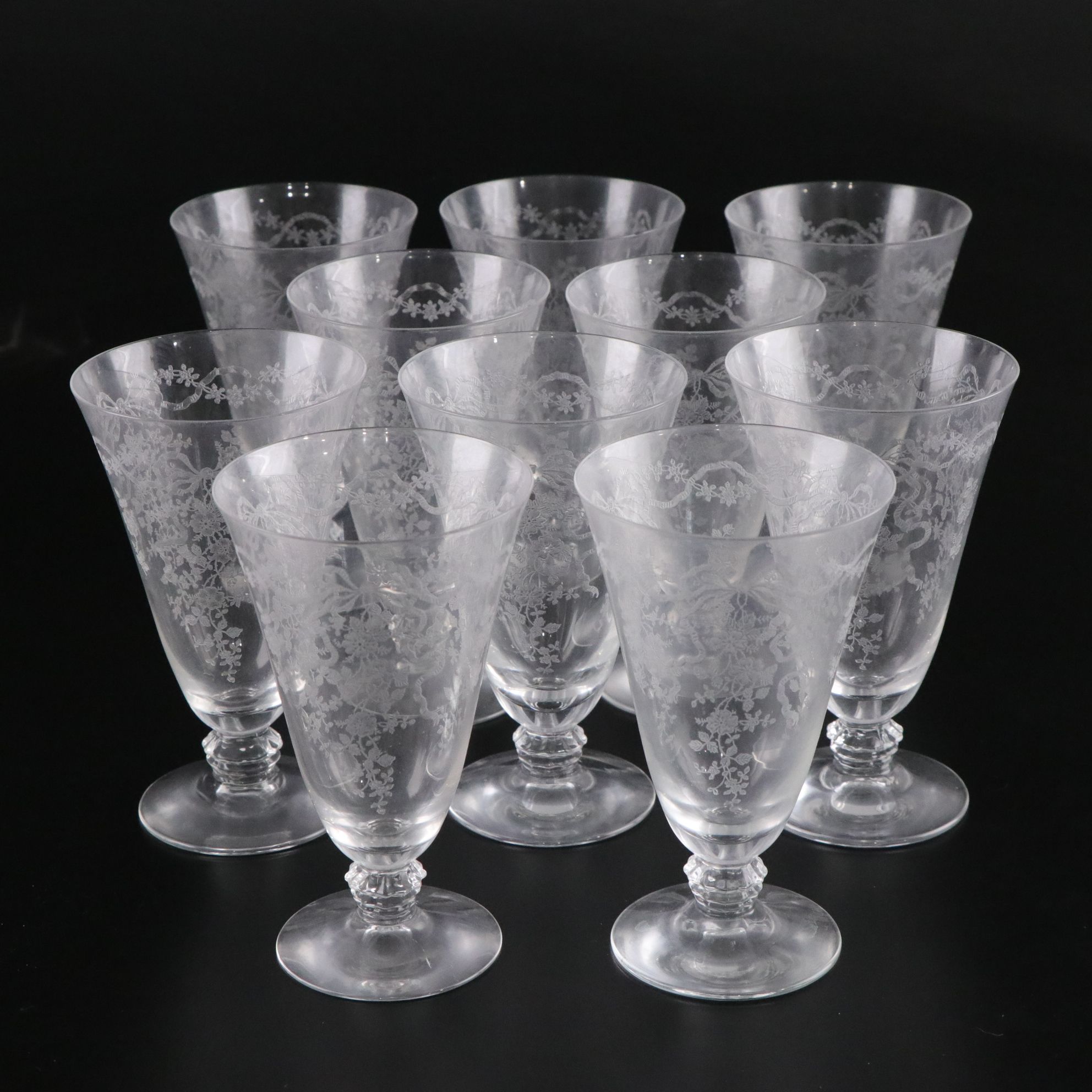 Fostoria "Romance" Juice & Cocktail Glasses with Salad Plates