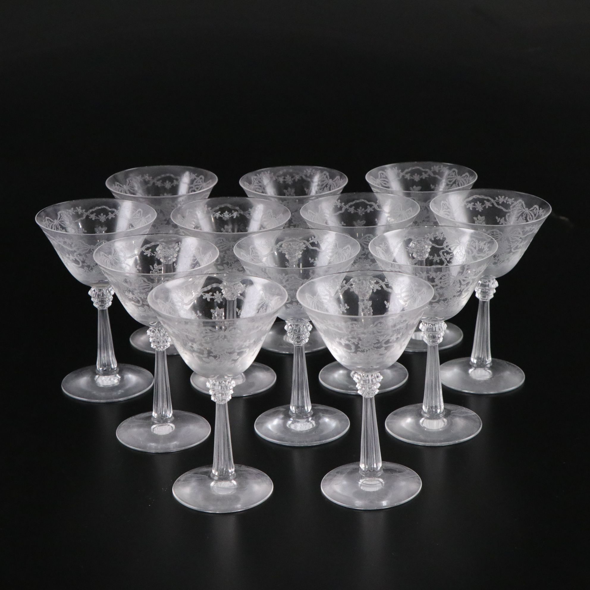 Fostoria "Romance" Juice & Cocktail Glasses with Salad Plates