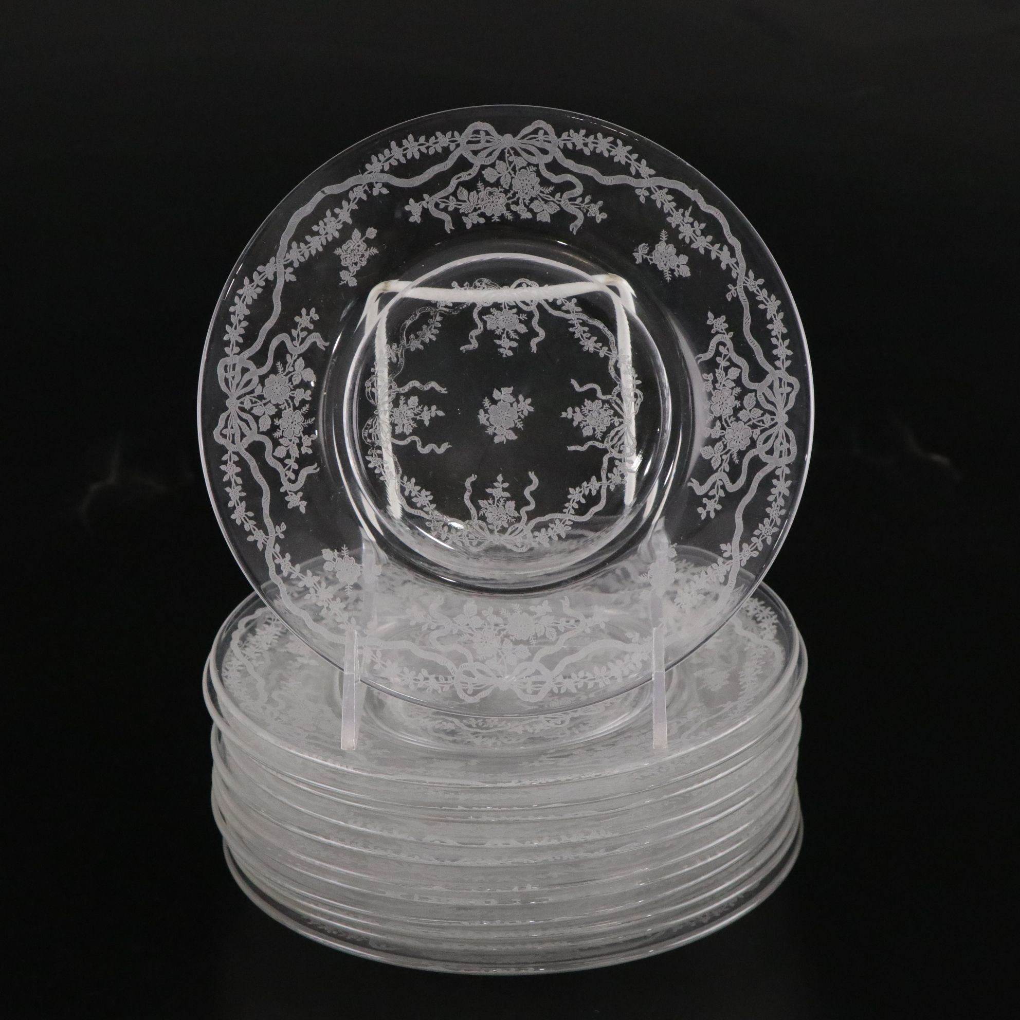 Fostoria "Romance" Juice & Cocktail Glasses with Salad Plates