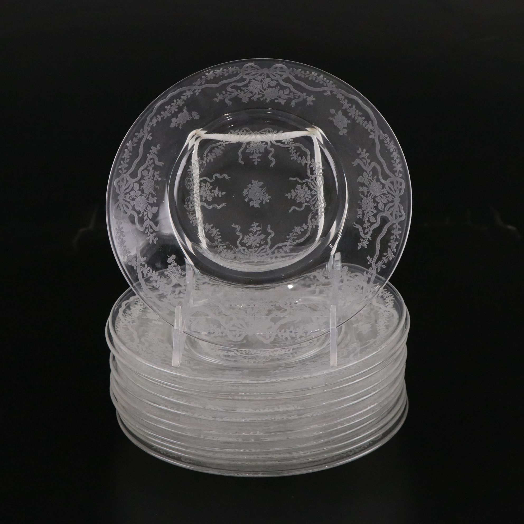 Fostoria "Romance" Juice & Cocktail Glasses with Salad Plates