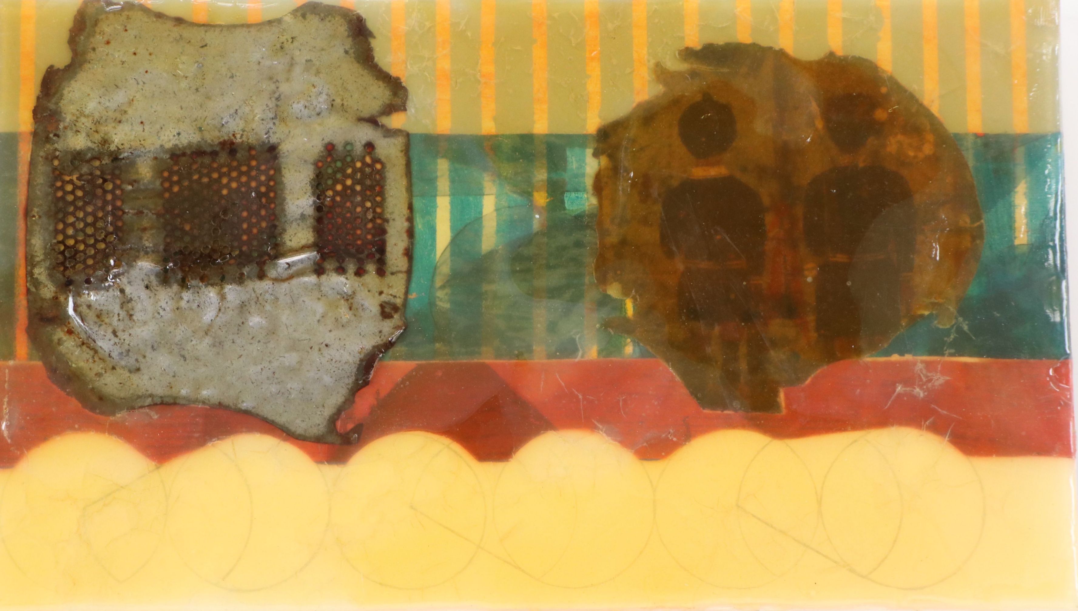 Chris Hoeting Abstract Mixed Media Wall Art with Resin, 21st Century