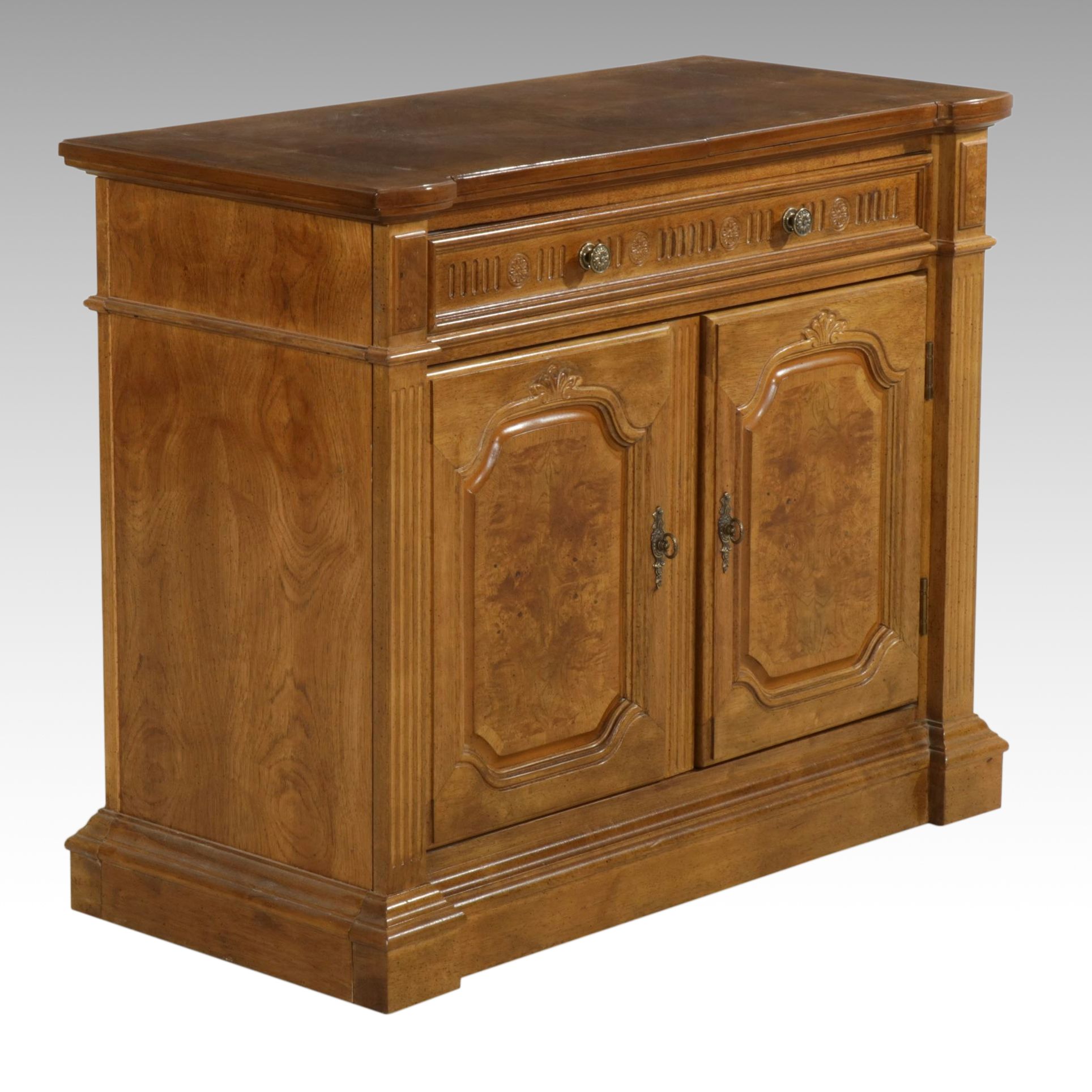 Neoclassical Walnut and Burl Wood Flip-Top Server, Late 20th to 21st Century