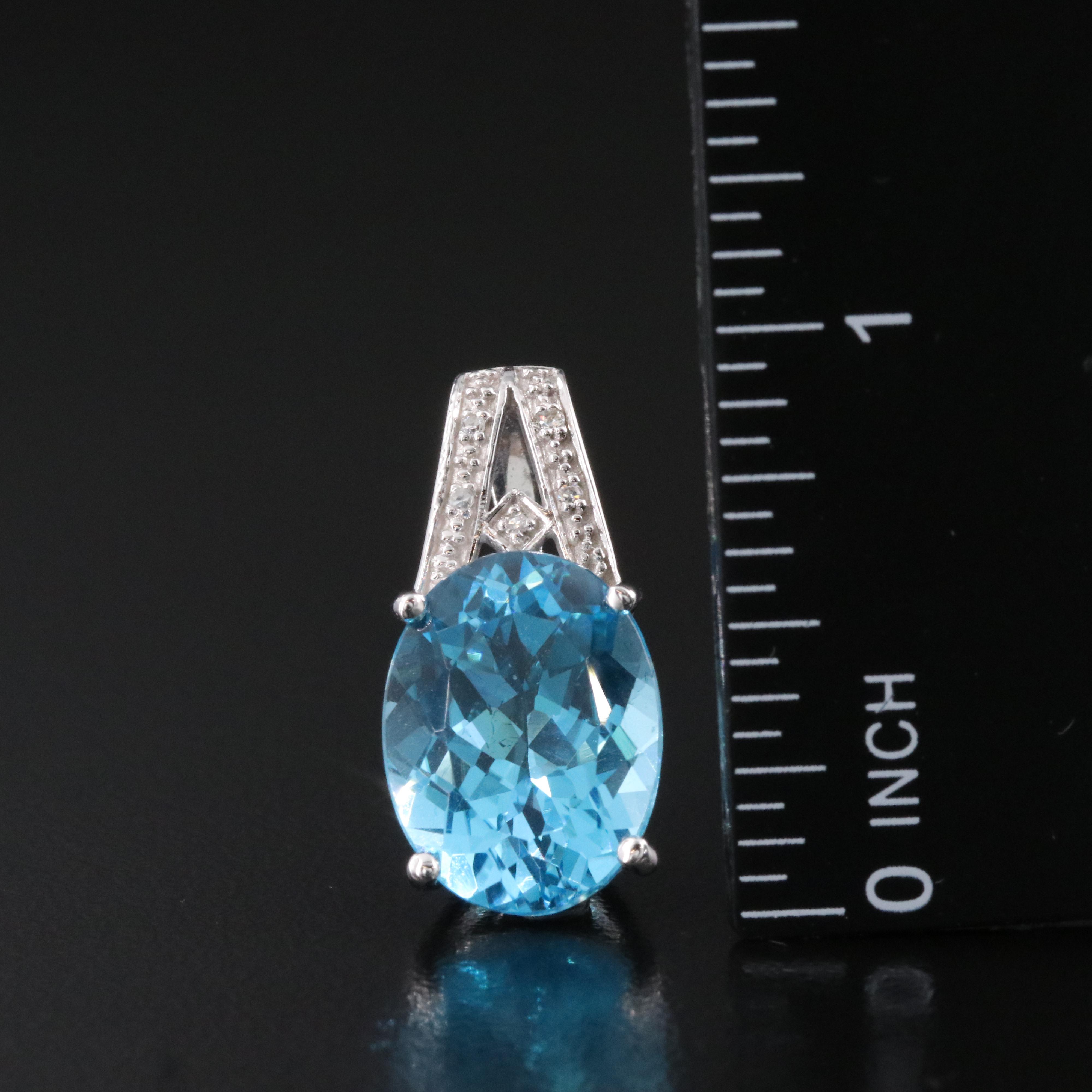 14K 10.88 CT Swiss Blue Topaz and Diamond Slide Pendant