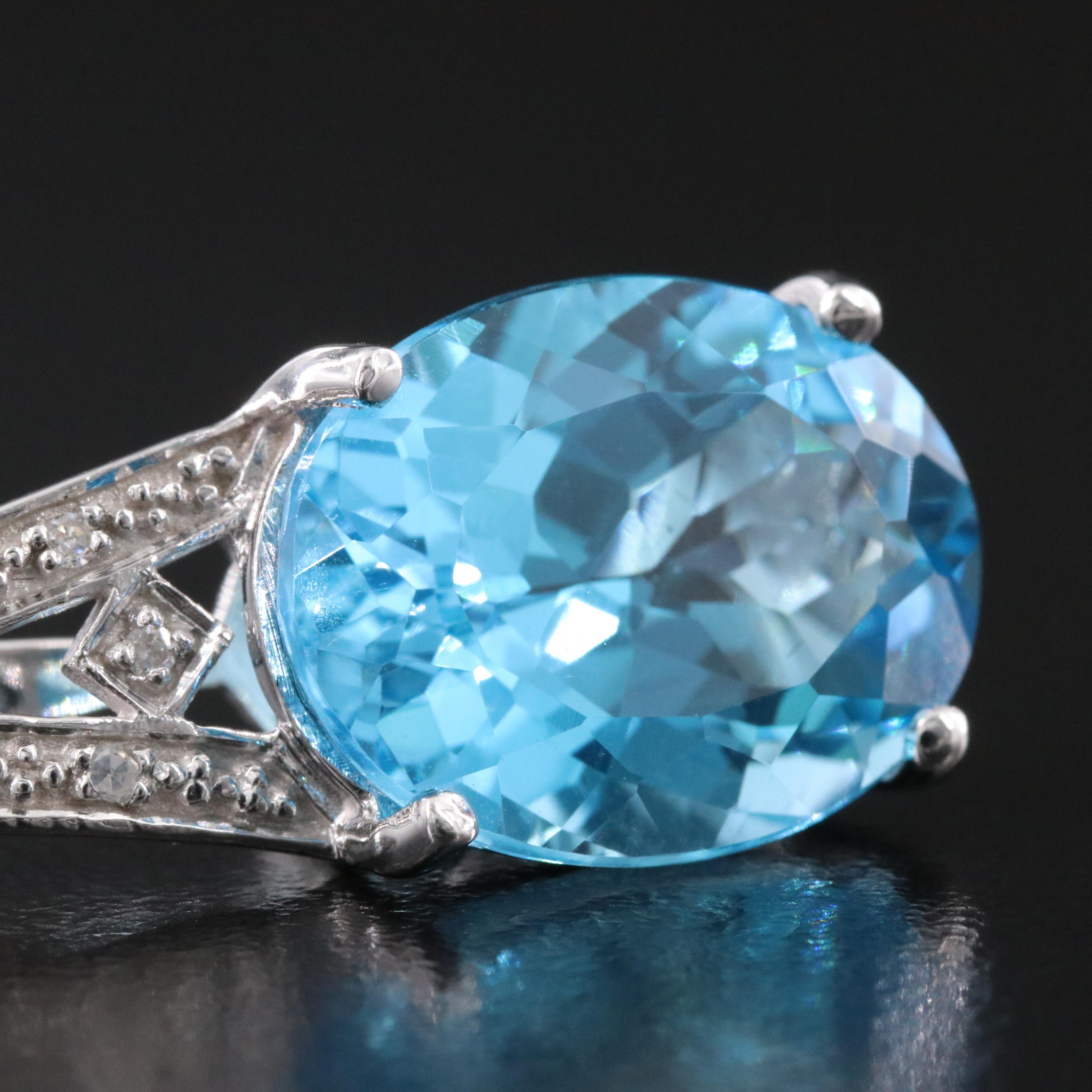 14K 10.88 CT Swiss Blue Topaz and Diamond Slide Pendant