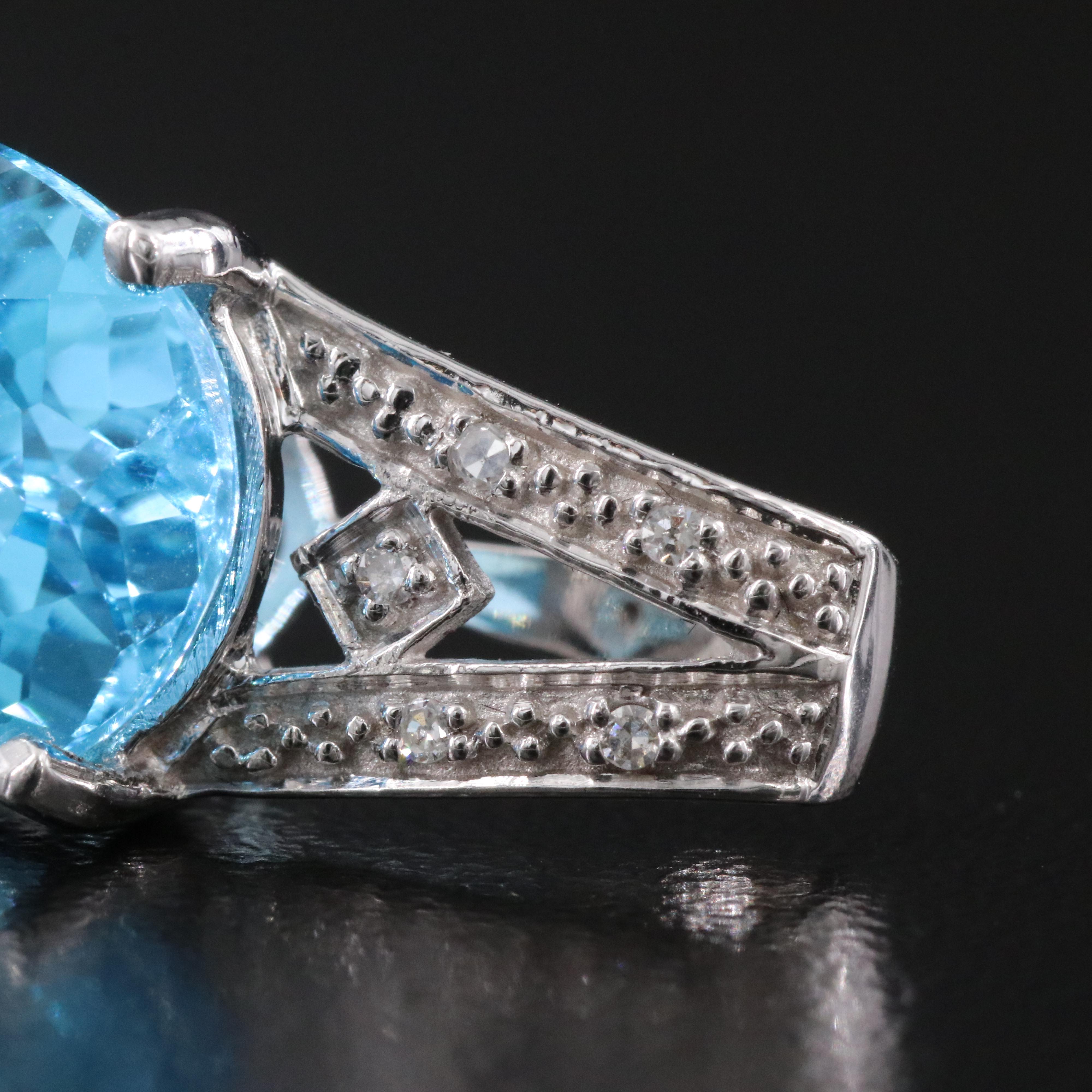 14K 10.88 CT Swiss Blue Topaz and Diamond Slide Pendant