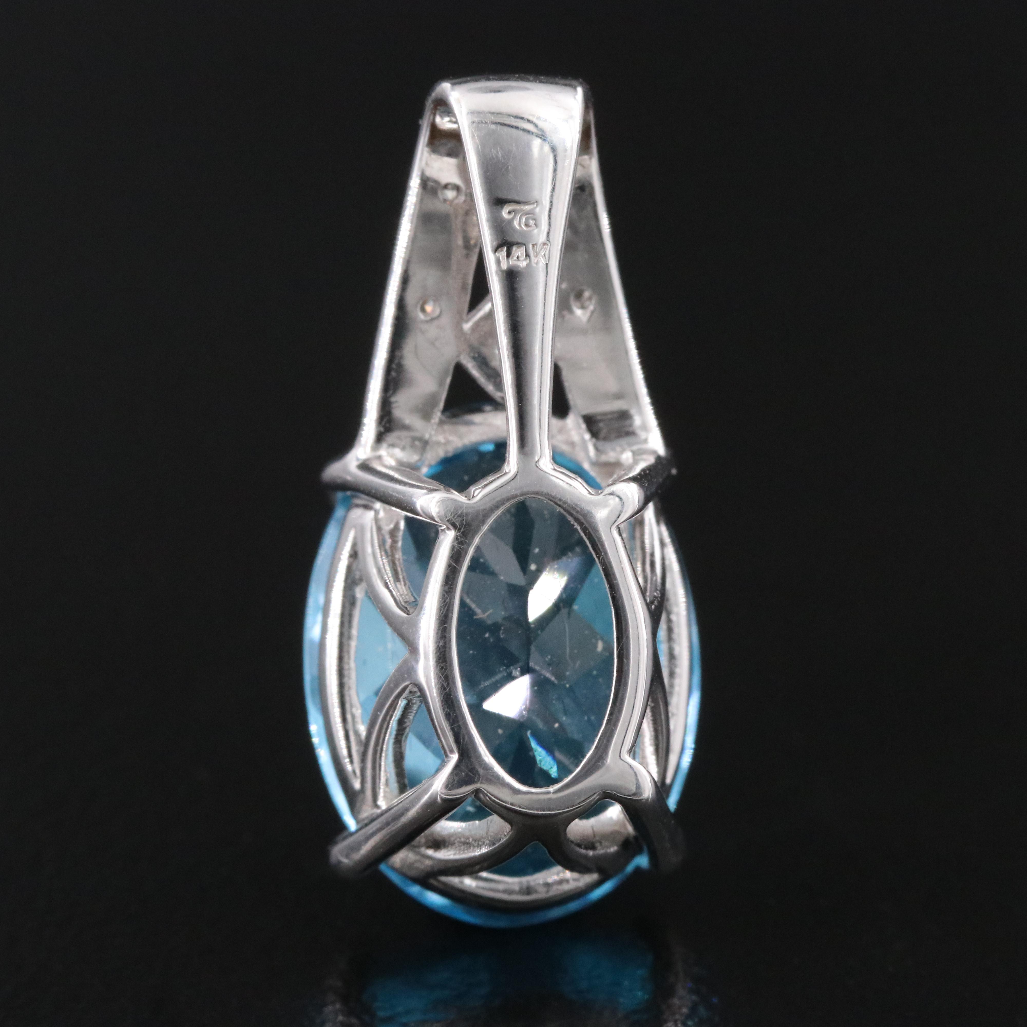 14K 10.88 CT Swiss Blue Topaz and Diamond Slide Pendant